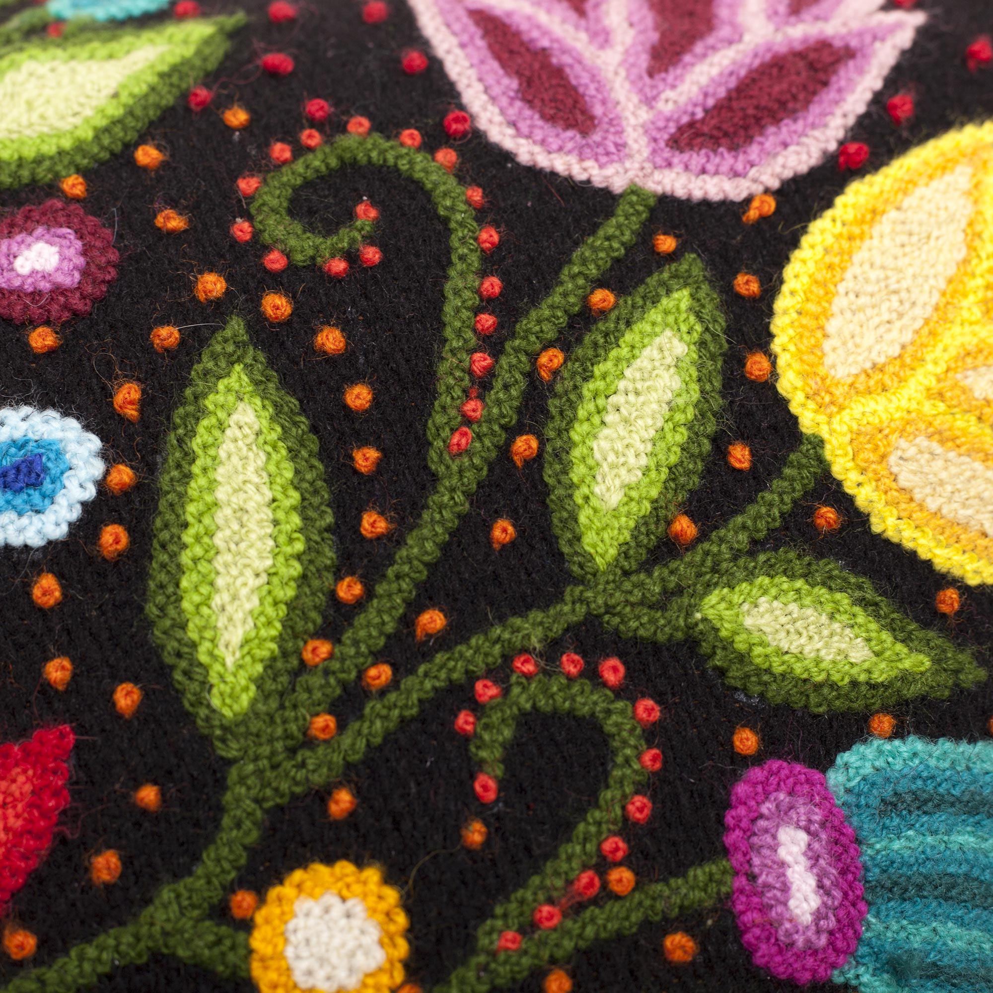 Premium Dark Garden Floral Embroidered Wool Cushion Cover – Handcrafted in Peru