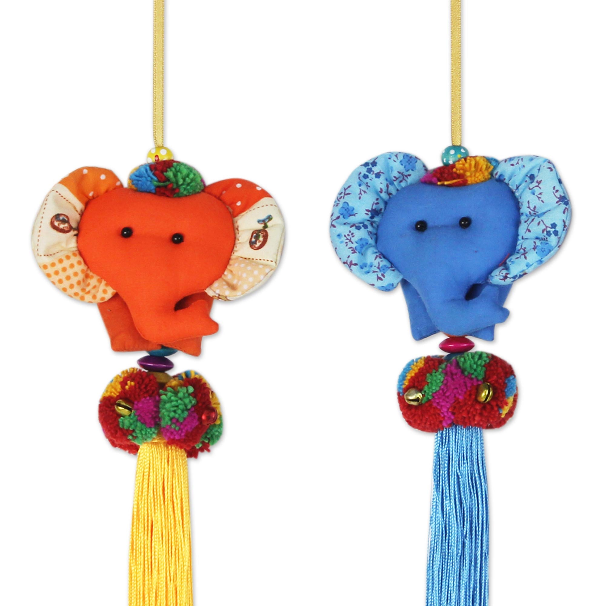 Premium Thai Elephant Ornaments Set - Handcrafted Multicolor Cotton Decor
