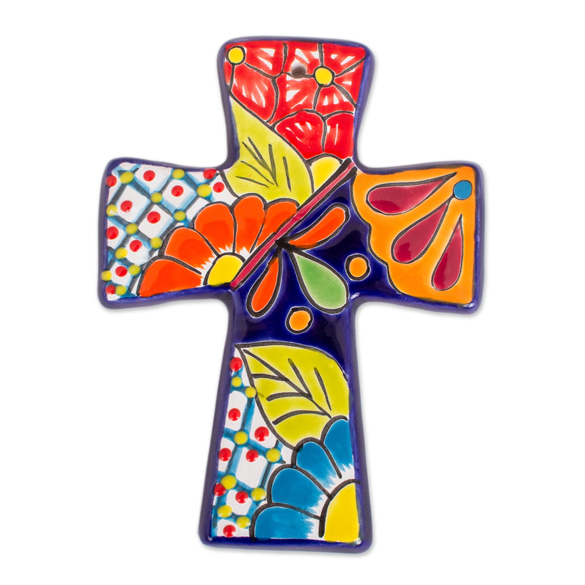 Premium Spanish Faith Talavera-Style Ceramic Wall Cross - Handcrafted in Mexico
