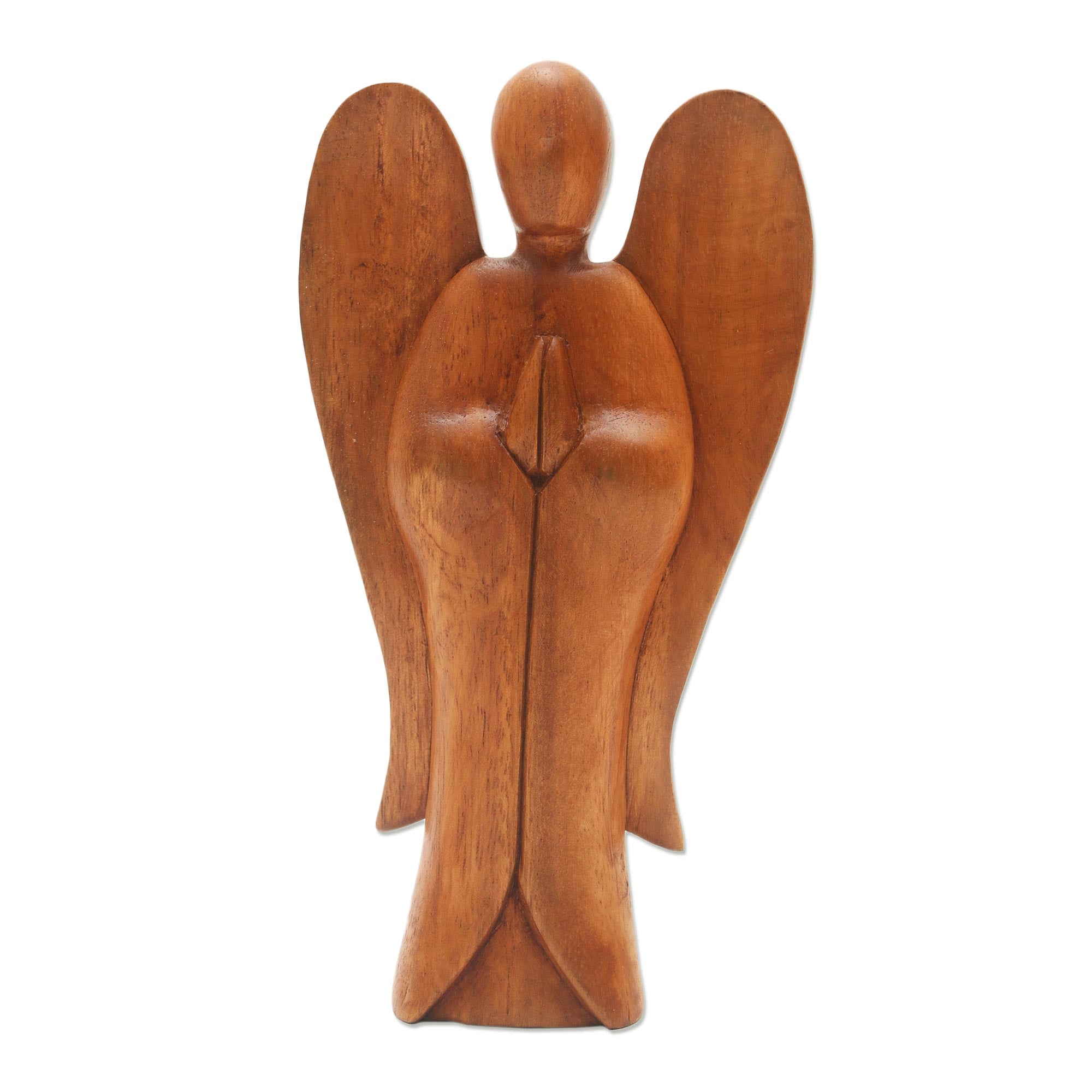 Premium Angel of Peace Wood Sculpture - Handcrafted Suar Wood Art