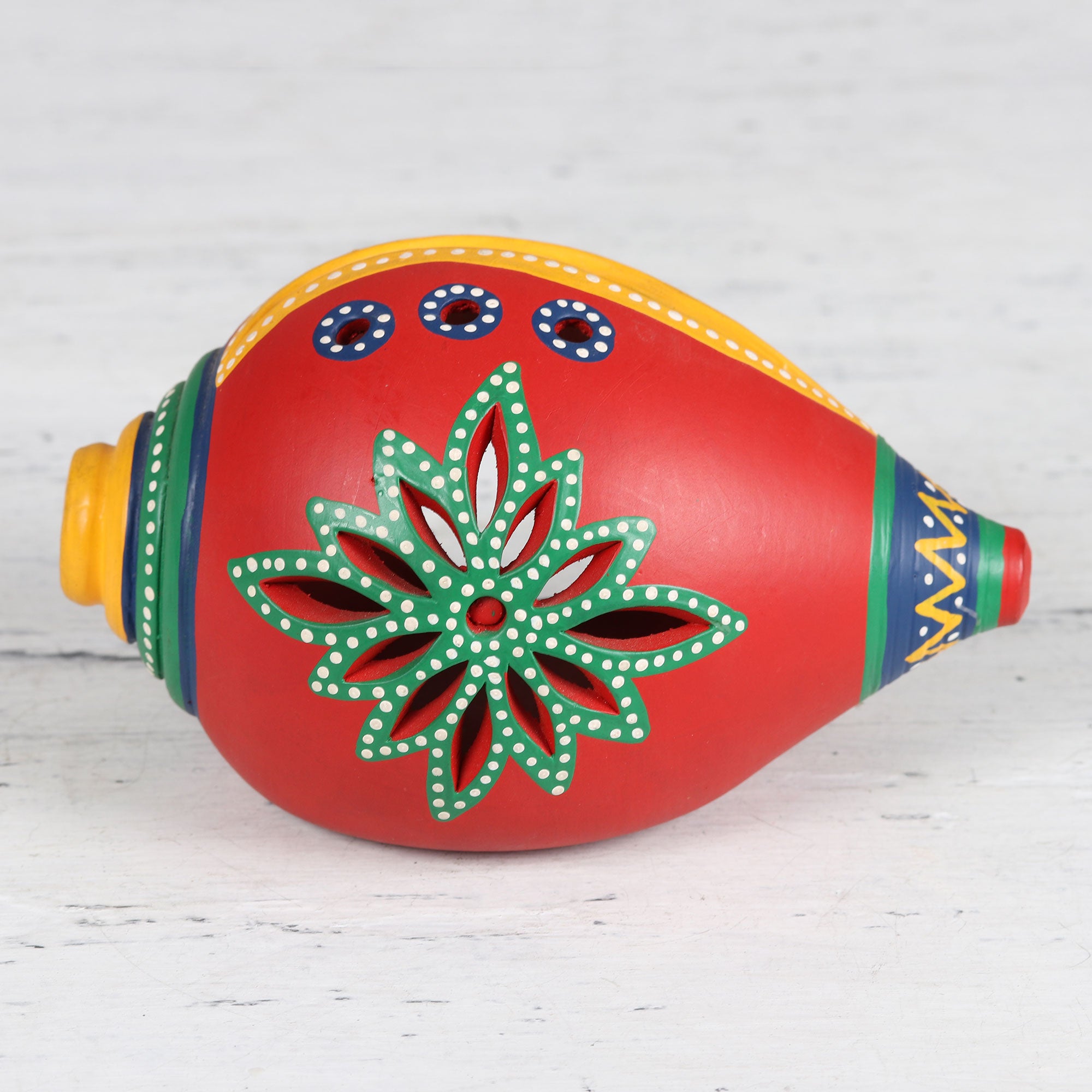 Premium Red Conch Tealight Holder - Handcrafted Ceramic Art Piece from India