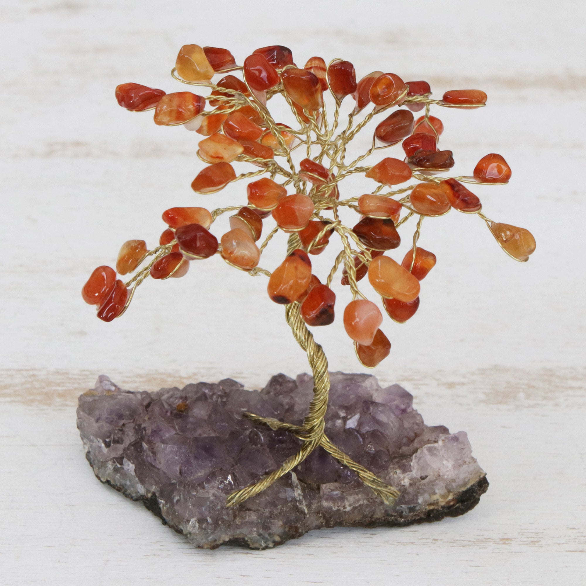Premium Gemstone Tree Sculpture: Carnelian & Amethyst Handcrafted Art Piece