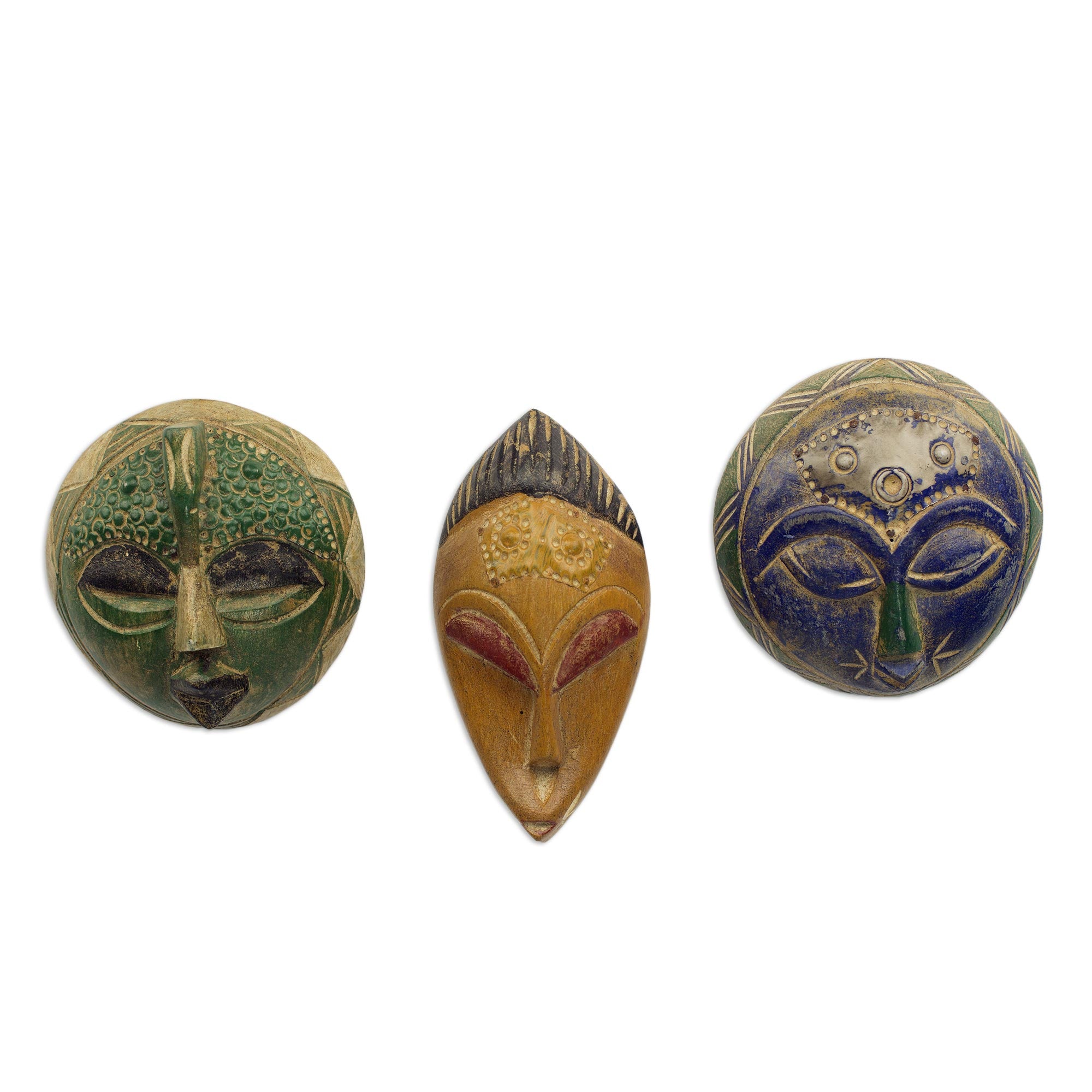 Premium Sefam Trio: Handcrafted African Wood Masks Set