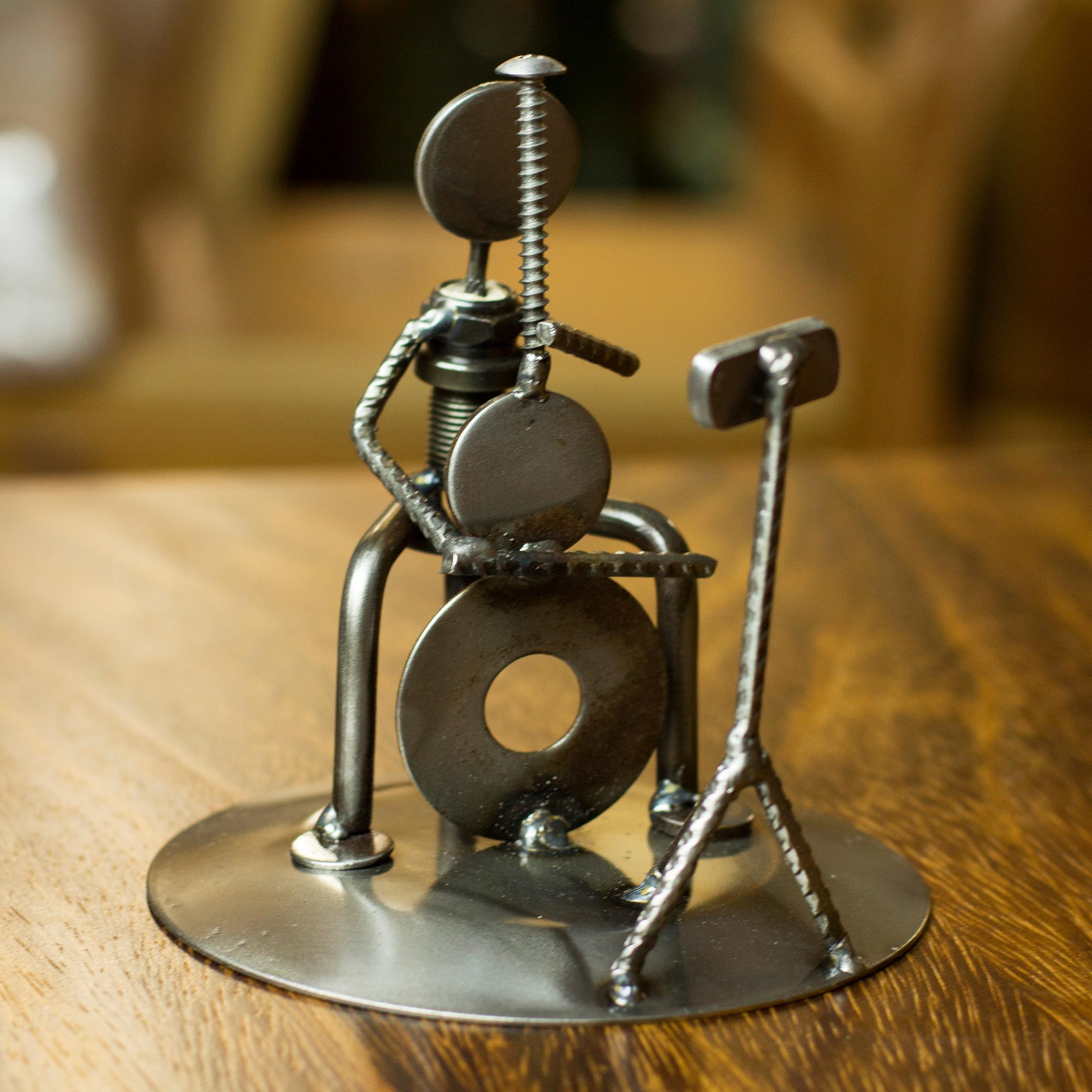 Premium Rustic Cellist Sculpture - Handmade Recycled Metal Art