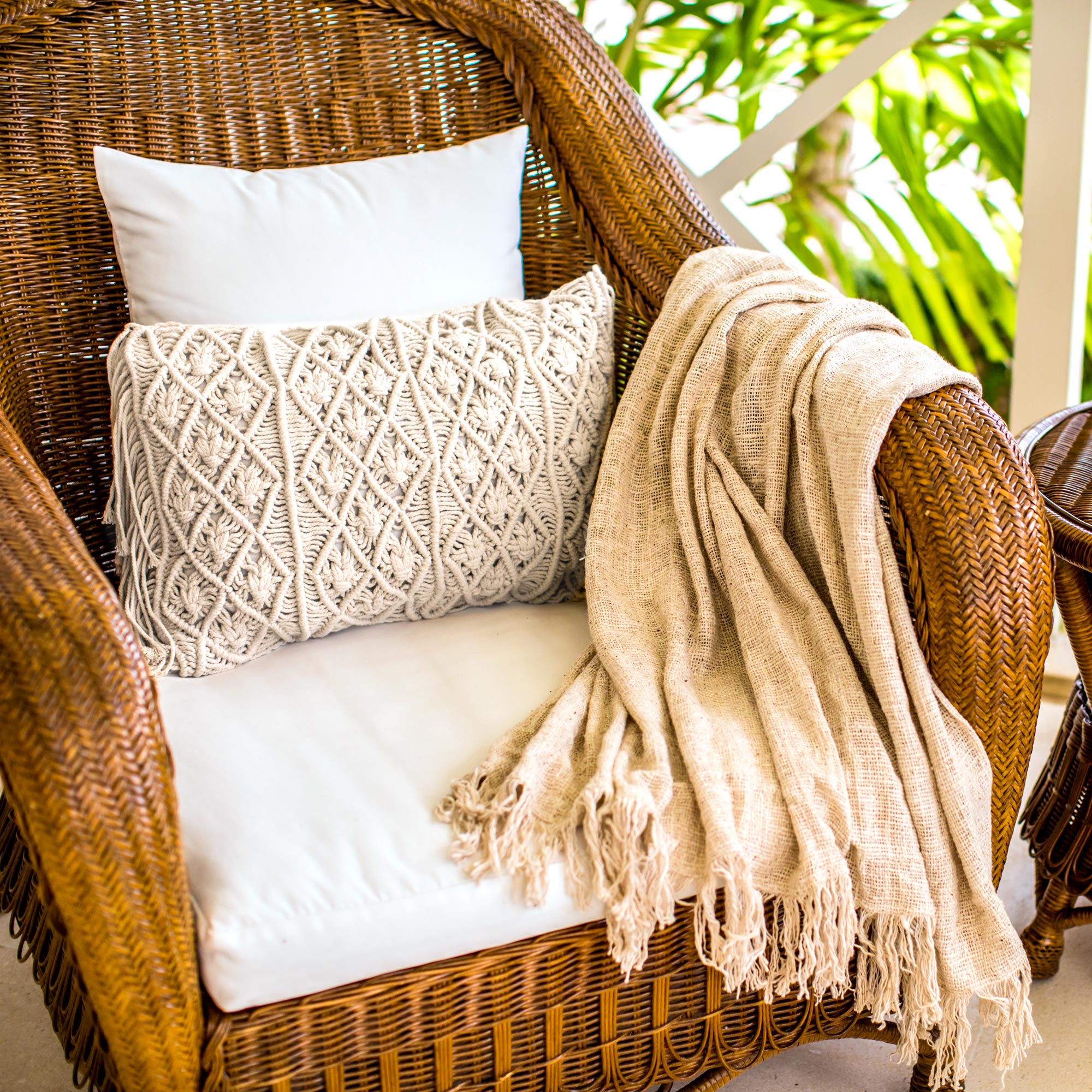 Premium Handwoven Beige Cotton Pillow Cover 'Bali Weave' - Small