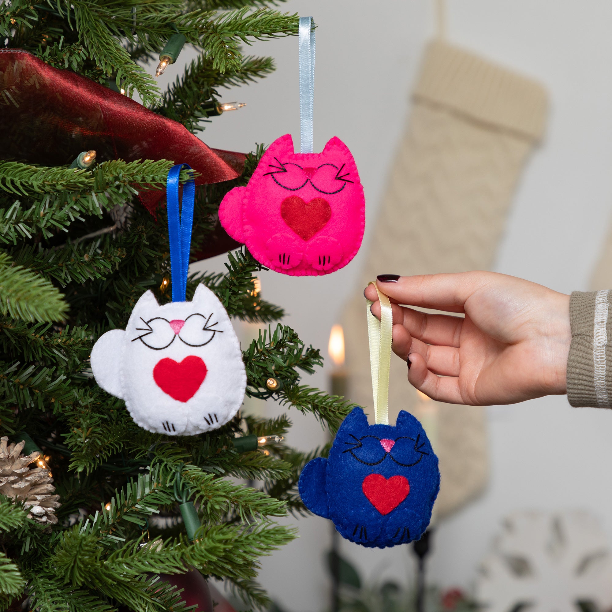 Premium Handmade Cat Ornaments - Whimsical Set of 3