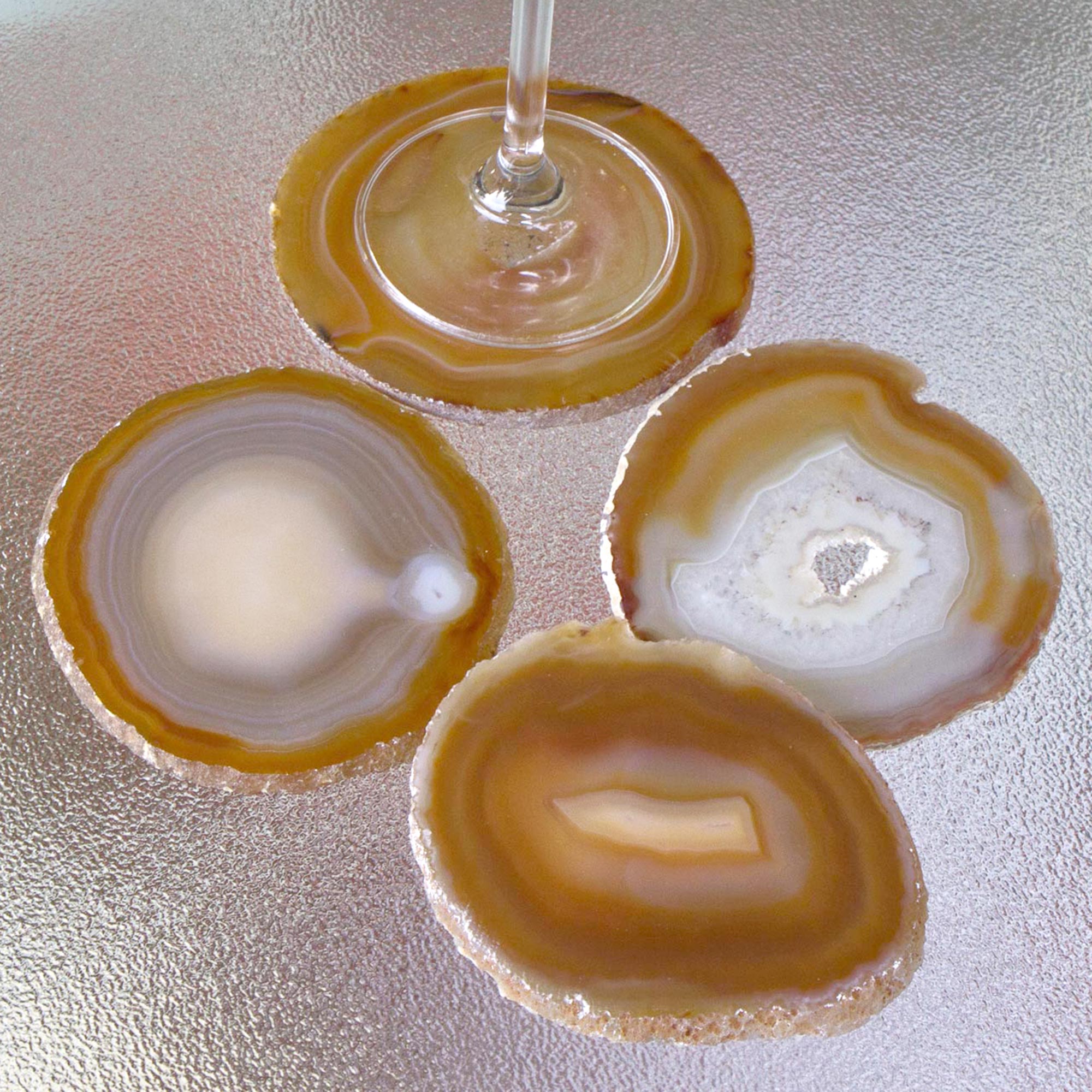 Premium Natural Caramel Agate Coasters Set of 4 – Handcrafted in Brazil