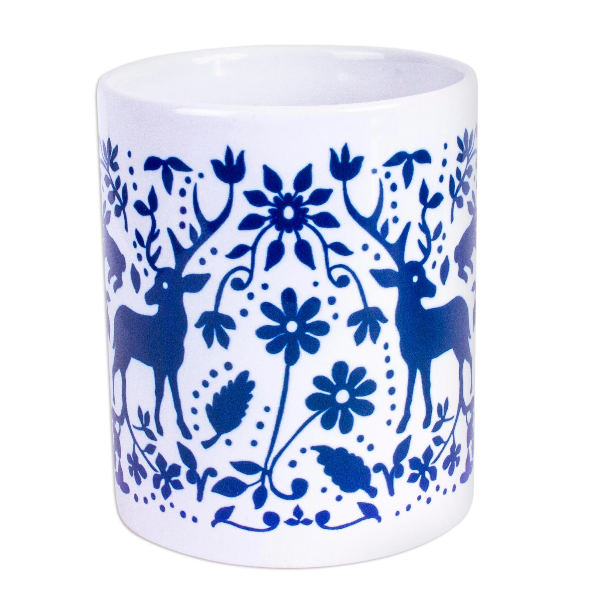 Premium Otomi Artisan Ceramic Mug - Handcrafted Blue Birds & Flowers Design