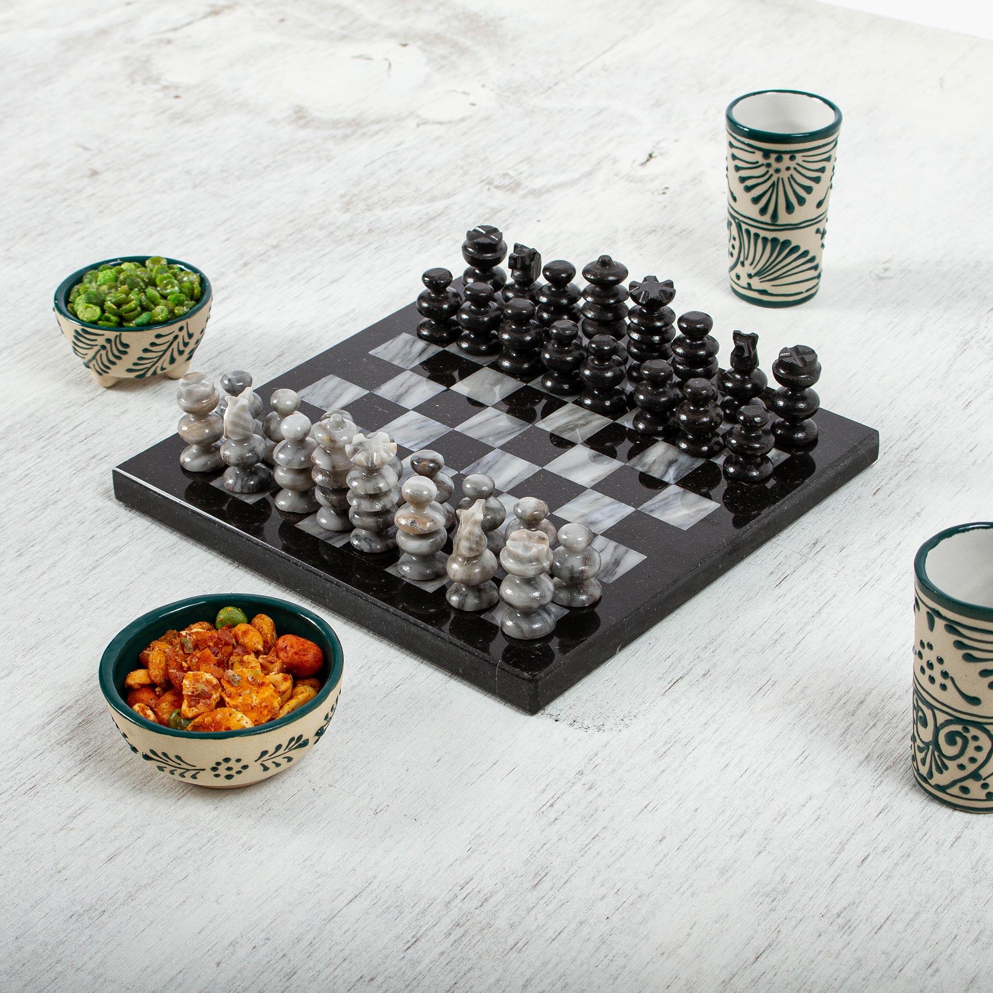 Premium Black & Grey Marble Chess Set – Handcrafted in Mexico (7.5 in.)