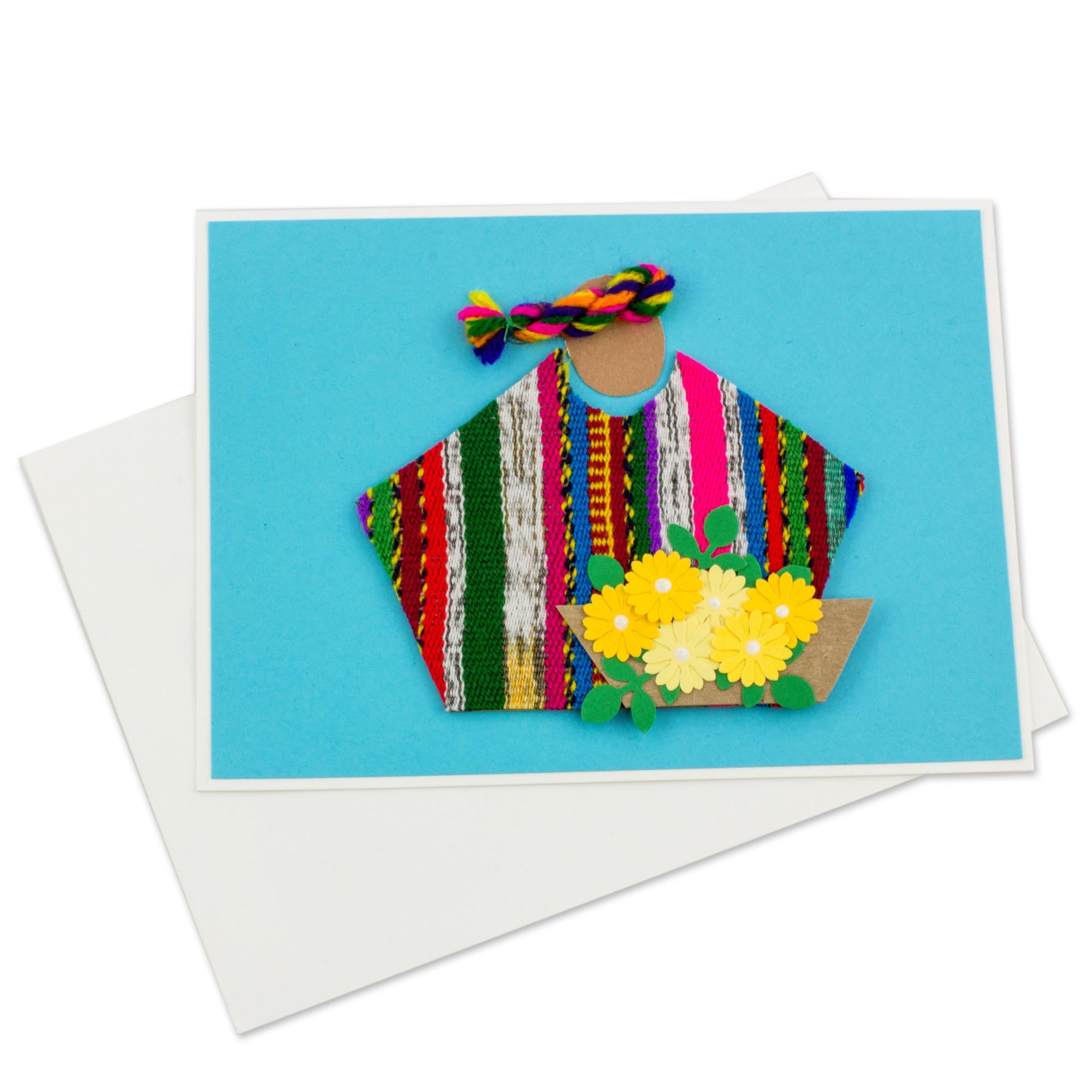 Premium Maya Weaving Greeting Cards - Set of 4 Handcrafted Blue Floral Designs