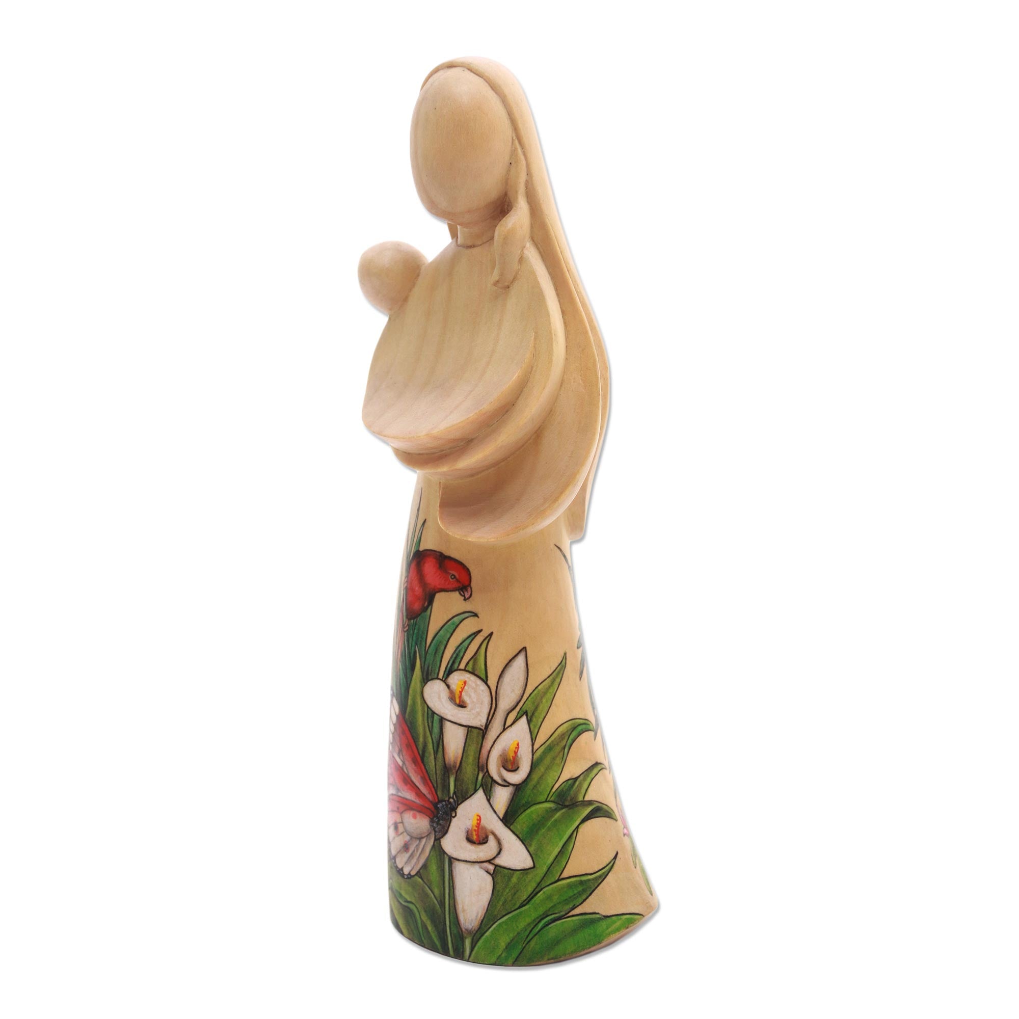 Premium Hand-Painted Mother and Child Wood Statue from Bali