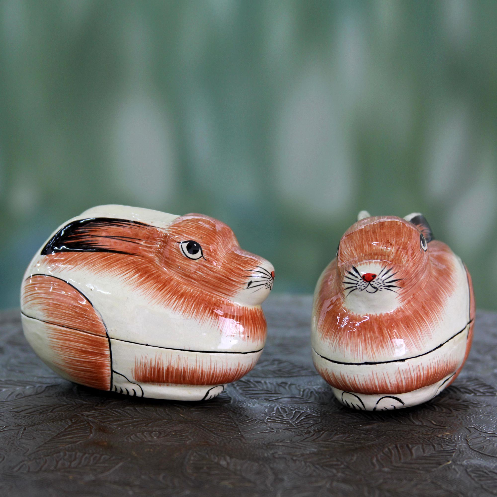 Premium Handcrafted Baby Bunnies Papier Mache Treasure Boxes - India Rabbit Theme (Pair)