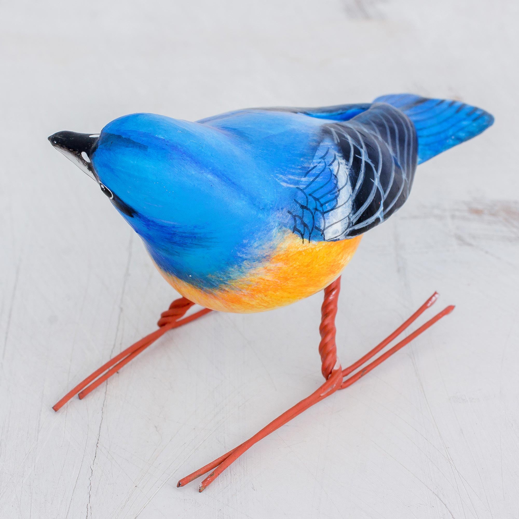 Premium Lazuli Bunting Ceramic Bird Sculpture - Handcrafted in Guatemala
