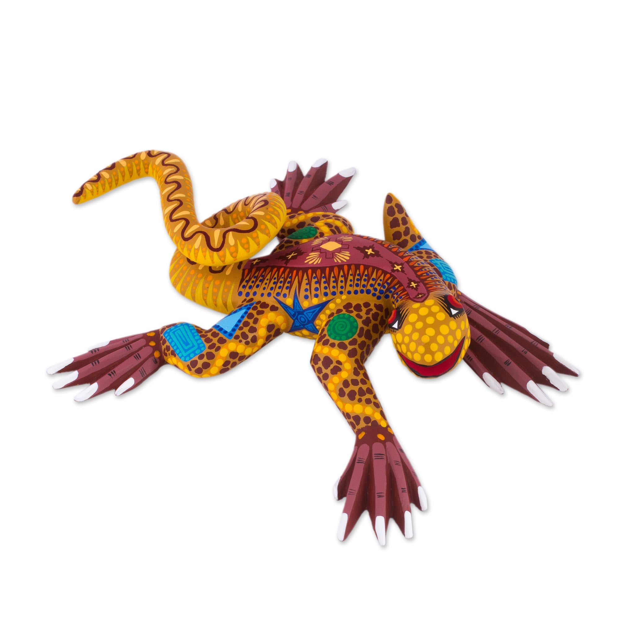 Premium Handcrafted Rainbow Iguana Sculpture - Mexican Folk Art