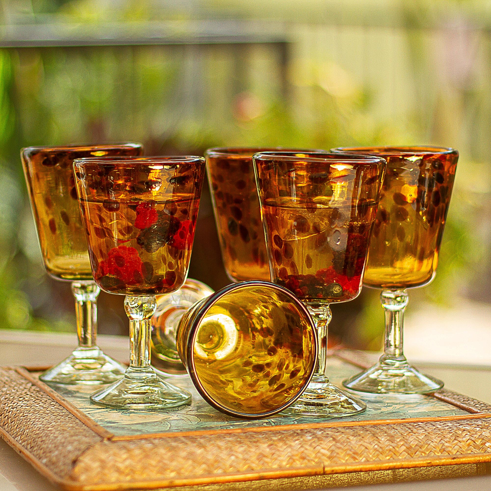 Premium Tortoise Shell Handblown Wine Glasses Set of 6 – Artisan Crafted in Mexico