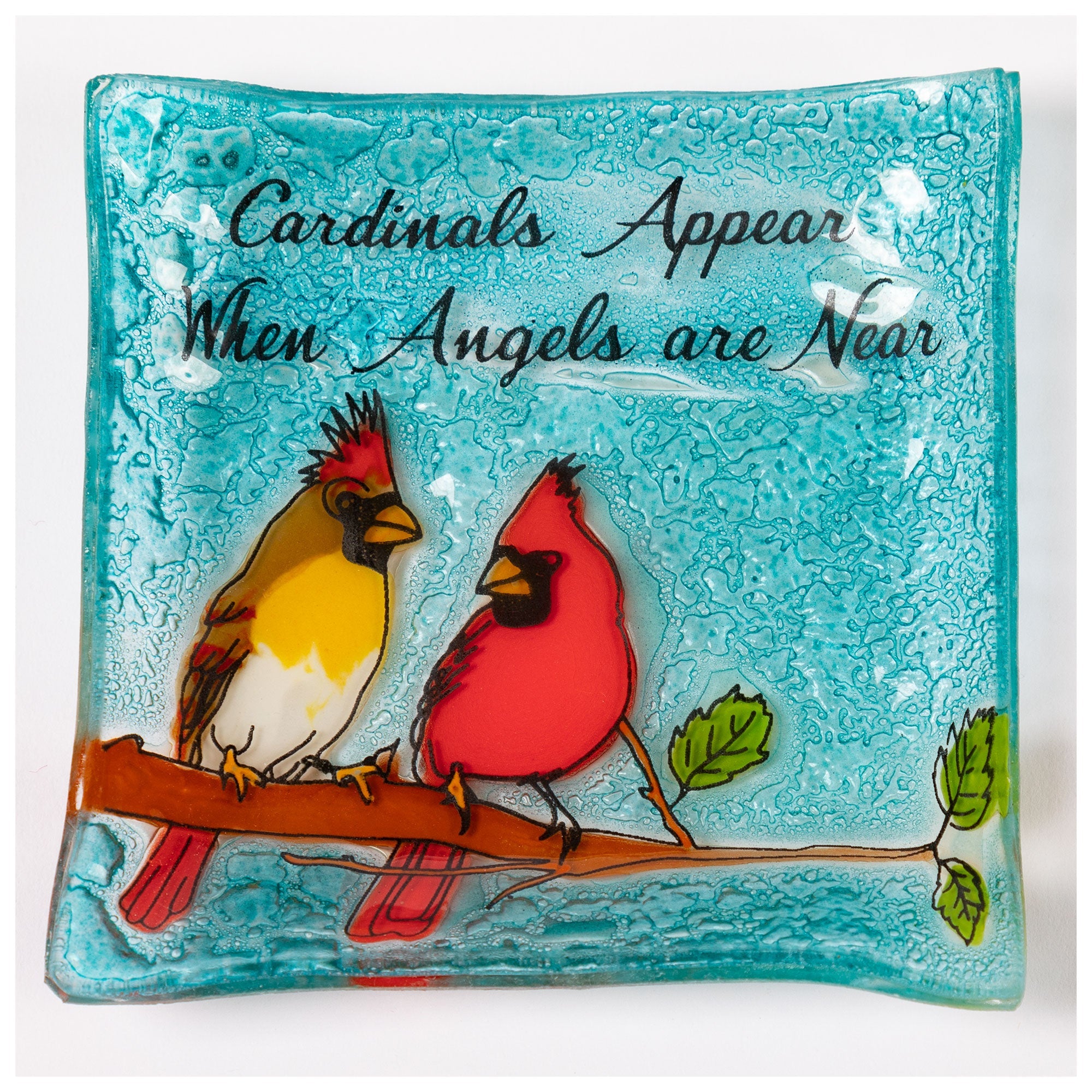 Premium Recycled Glass Jewelry Dish - Hand-Painted Bird Design