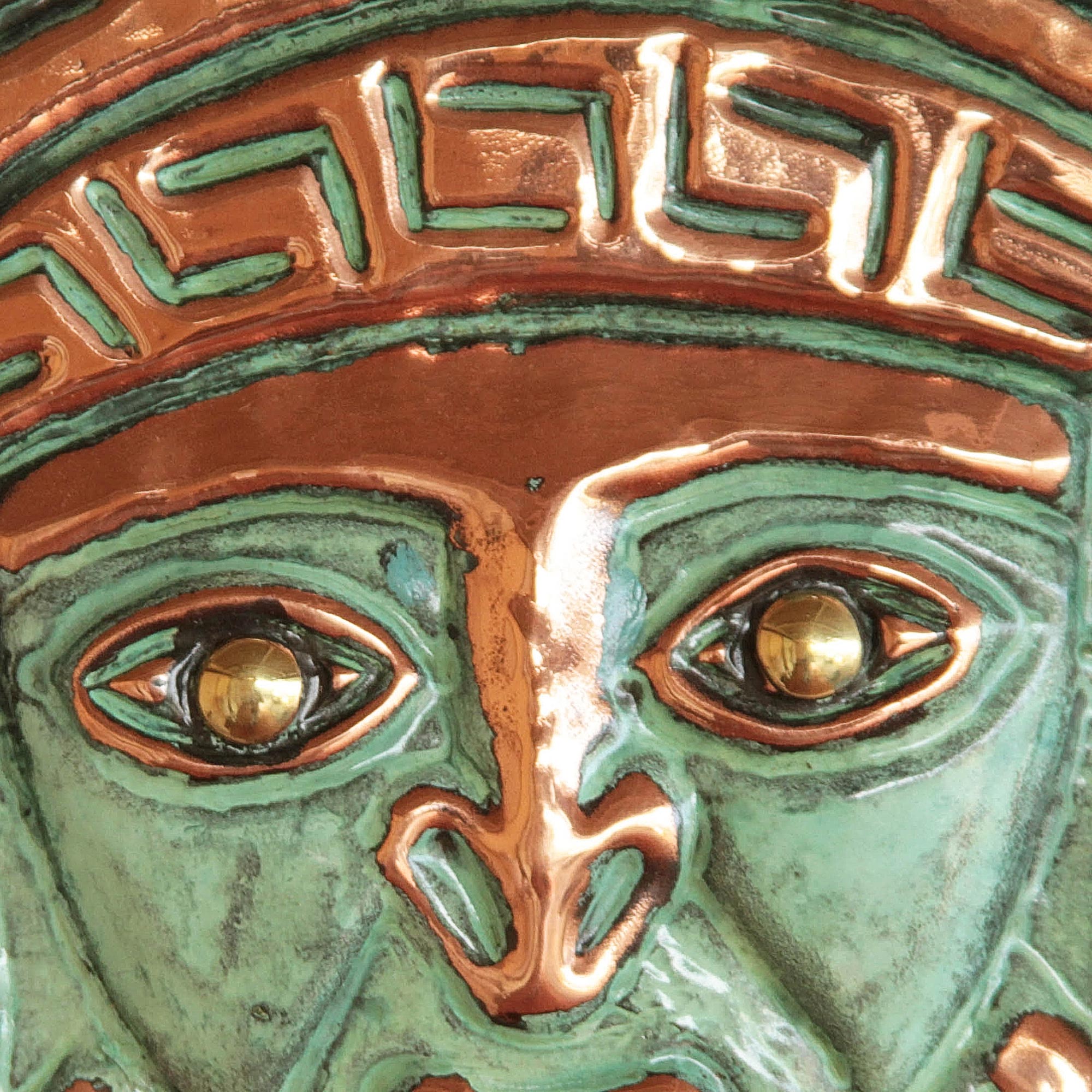 Premium Handcrafted Moche Nobleman Bronze and Copper Wall Art Mask