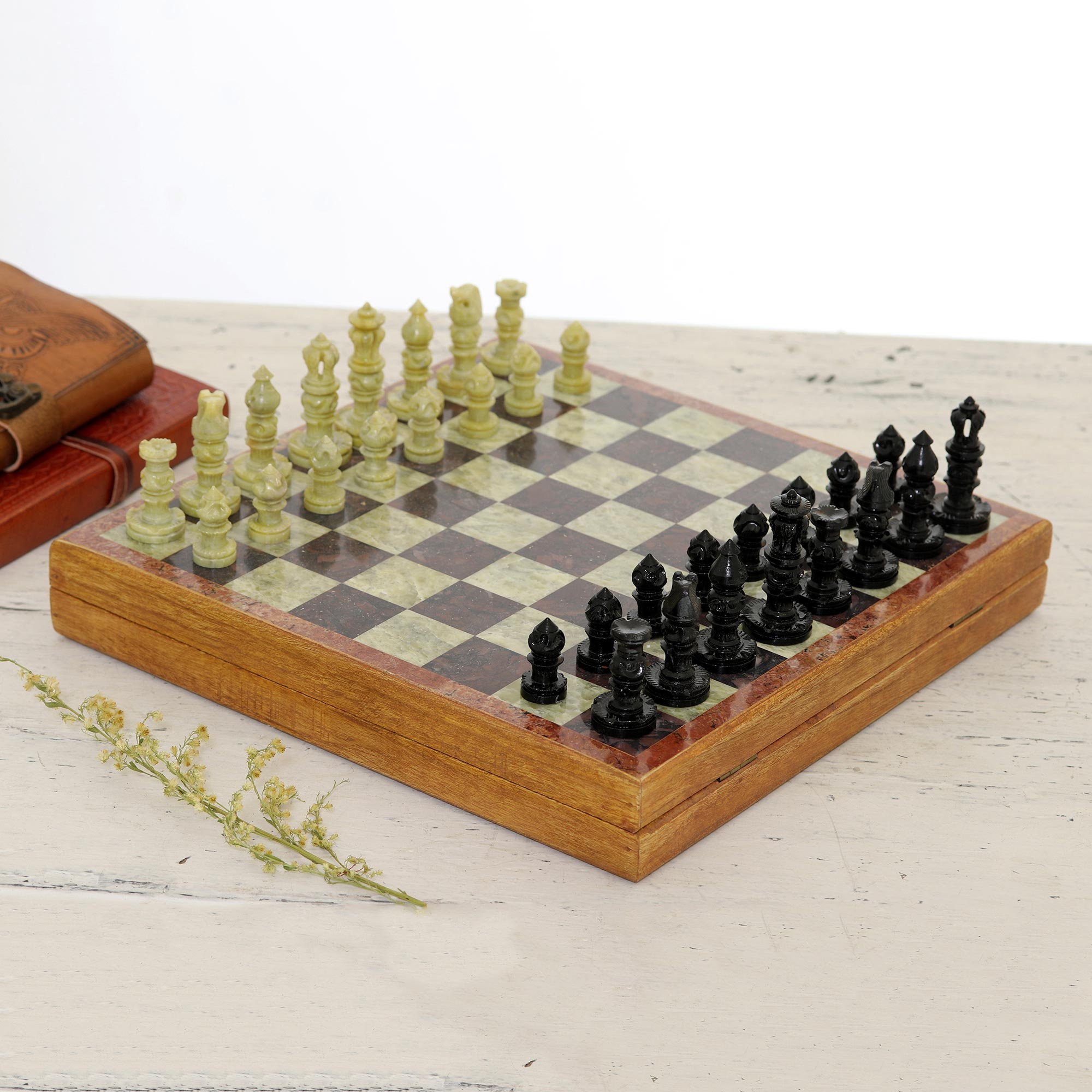Premium Royal Charm Soapstone Chess Set - Handcrafted Luxury from India