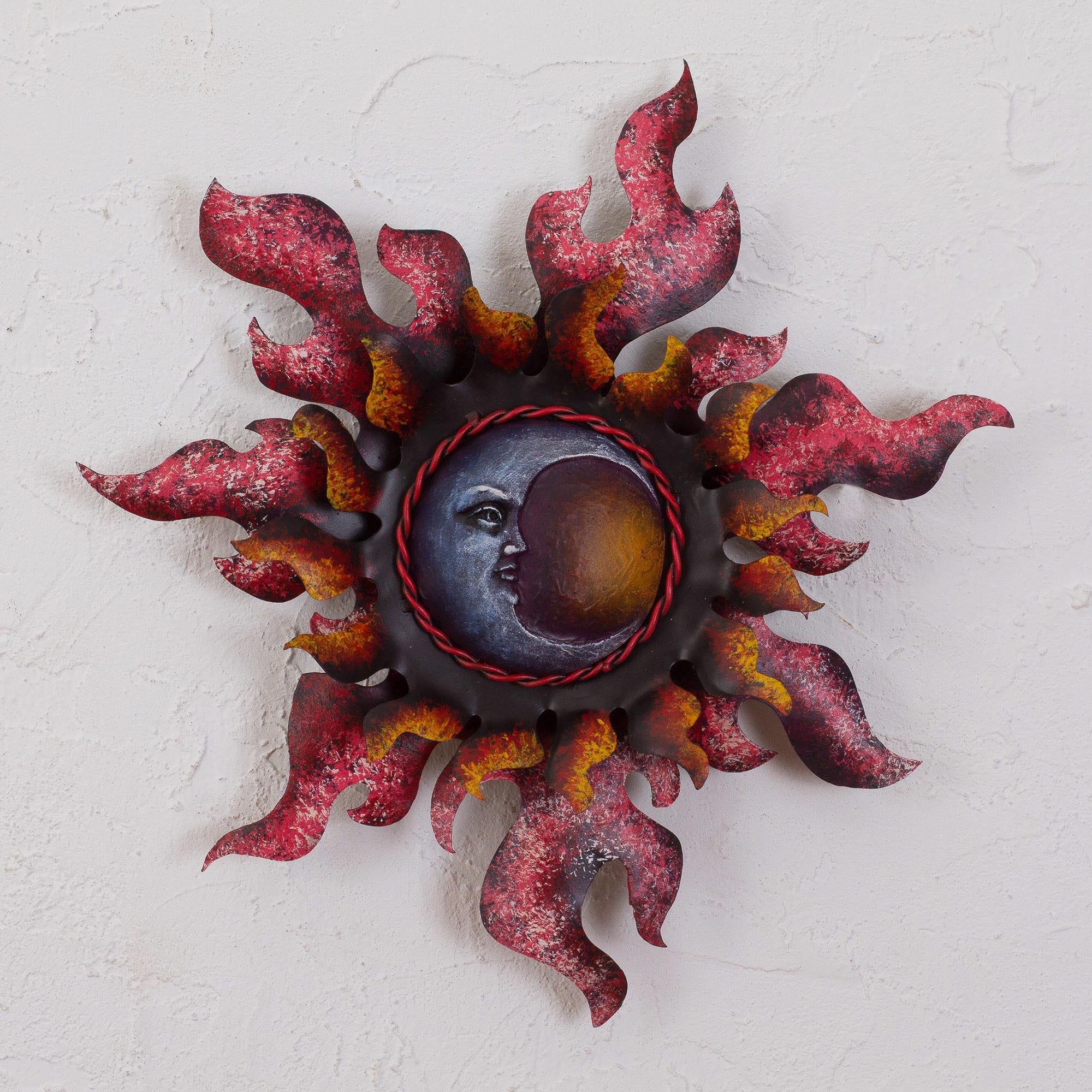 Premium Red Crescent Moon Steel Wall Sculpture | Handcrafted in Mexico