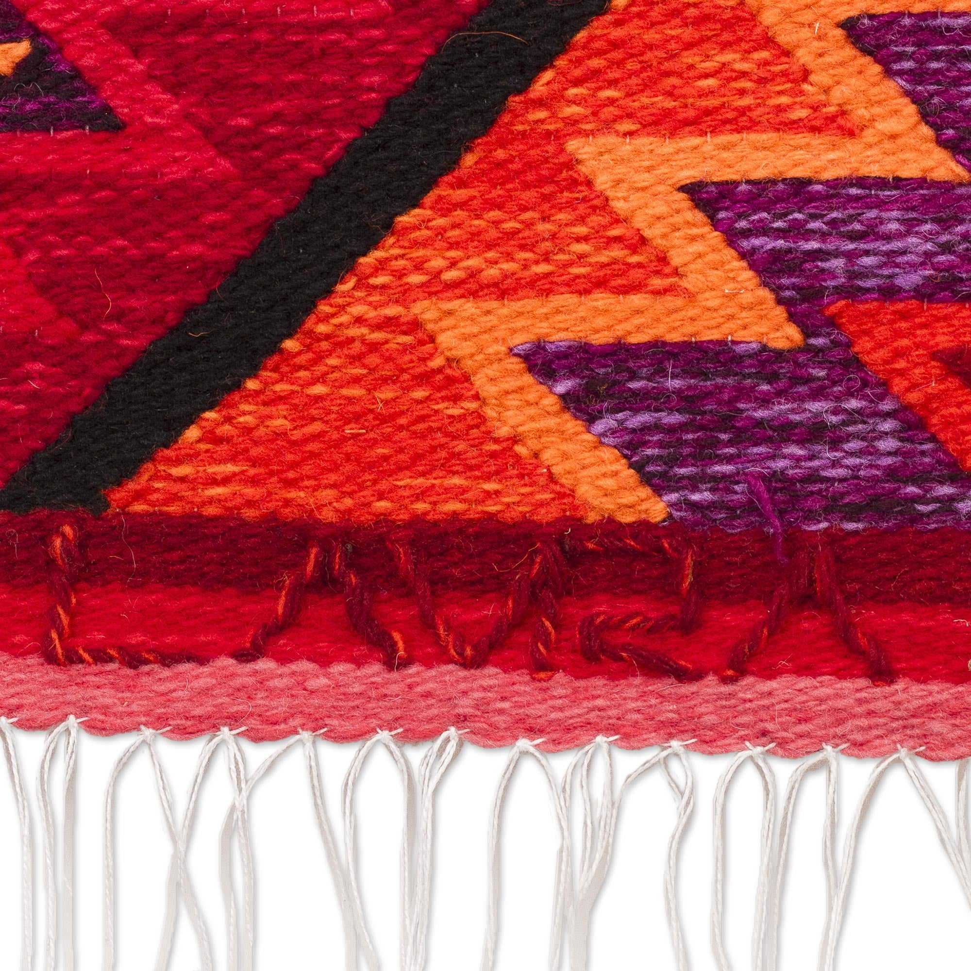Premium Geometric Hummingbird Wool Tapestry – Handwoven Art from Peru