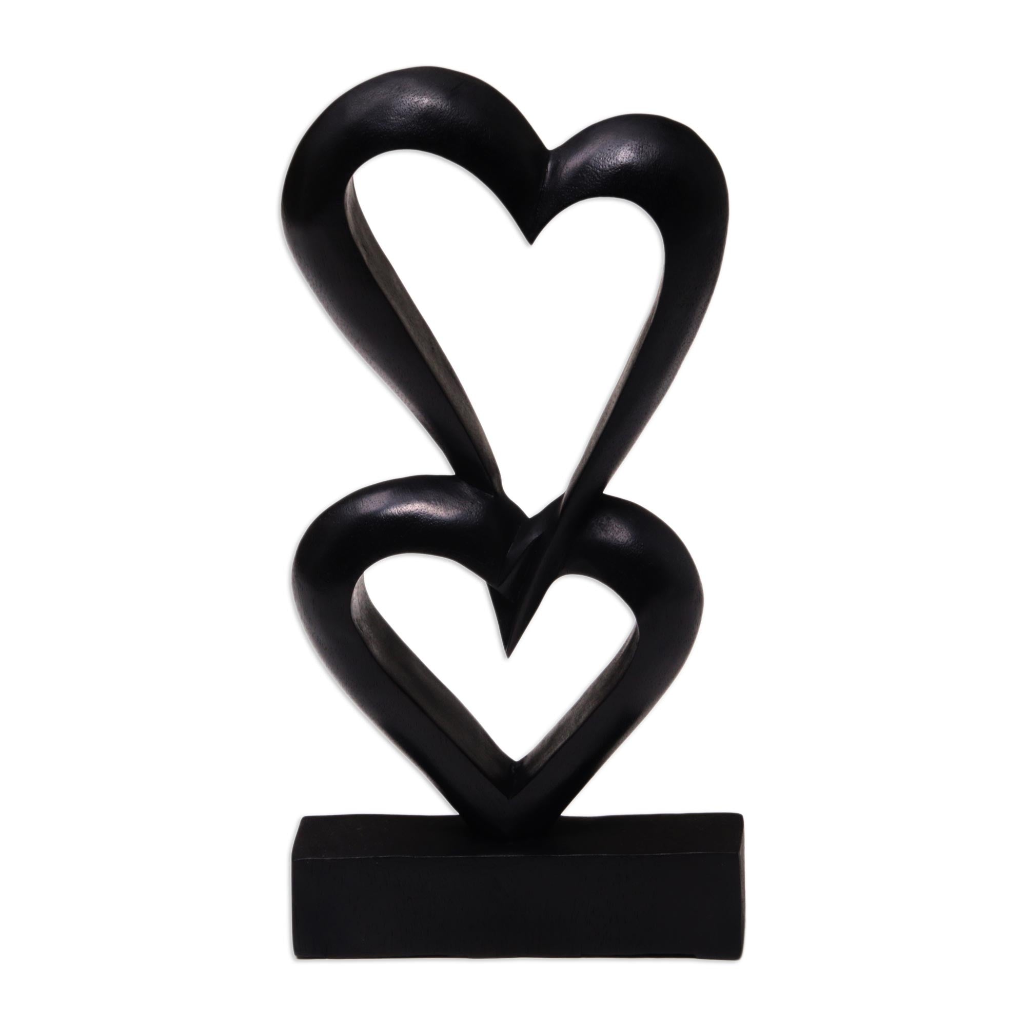 Premium Linking Hearts Romantic Wood Sculpture - Handcrafted Love Totem