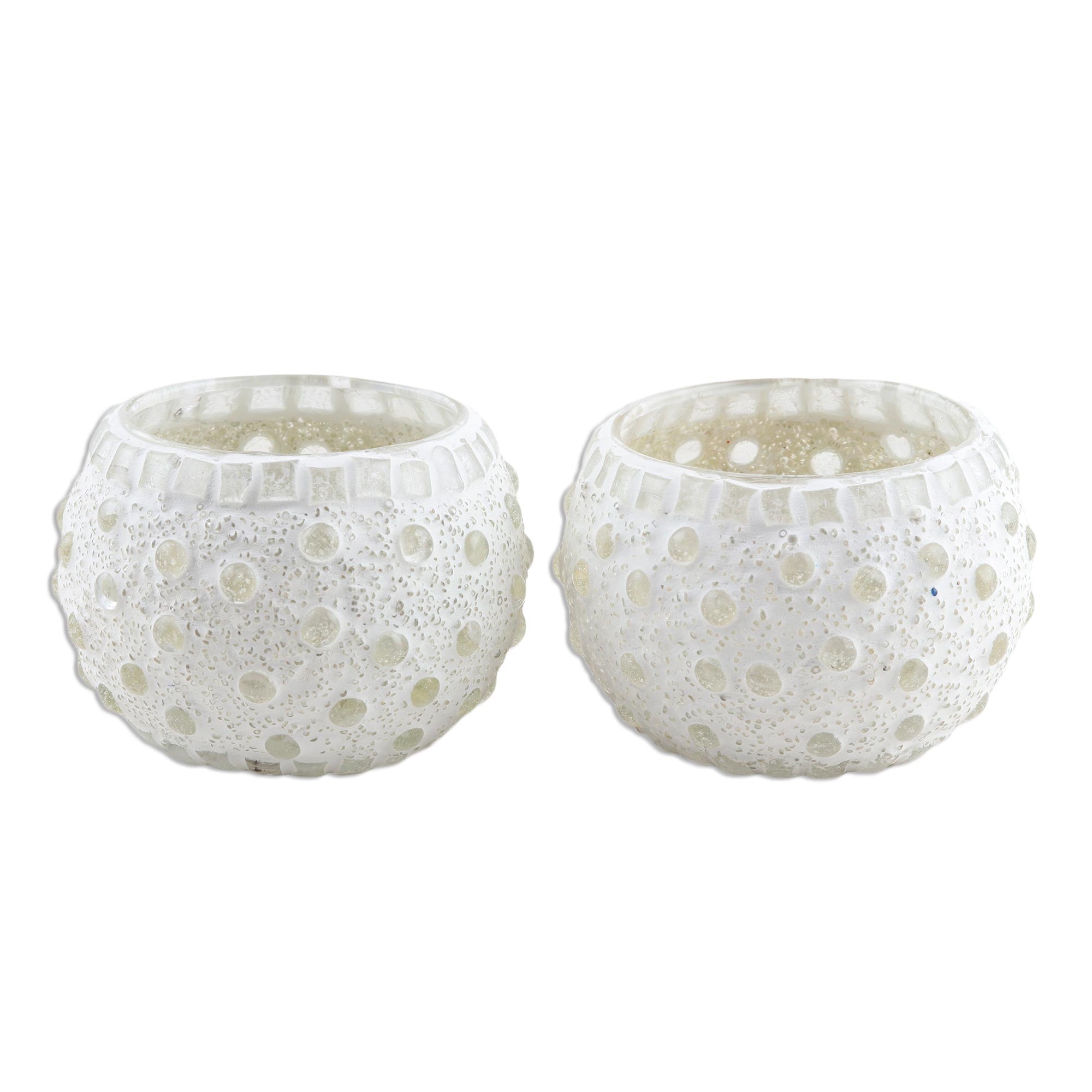 Premium Starlit Night Glass Mosaic Tealight Candleholders - Handmade Pair