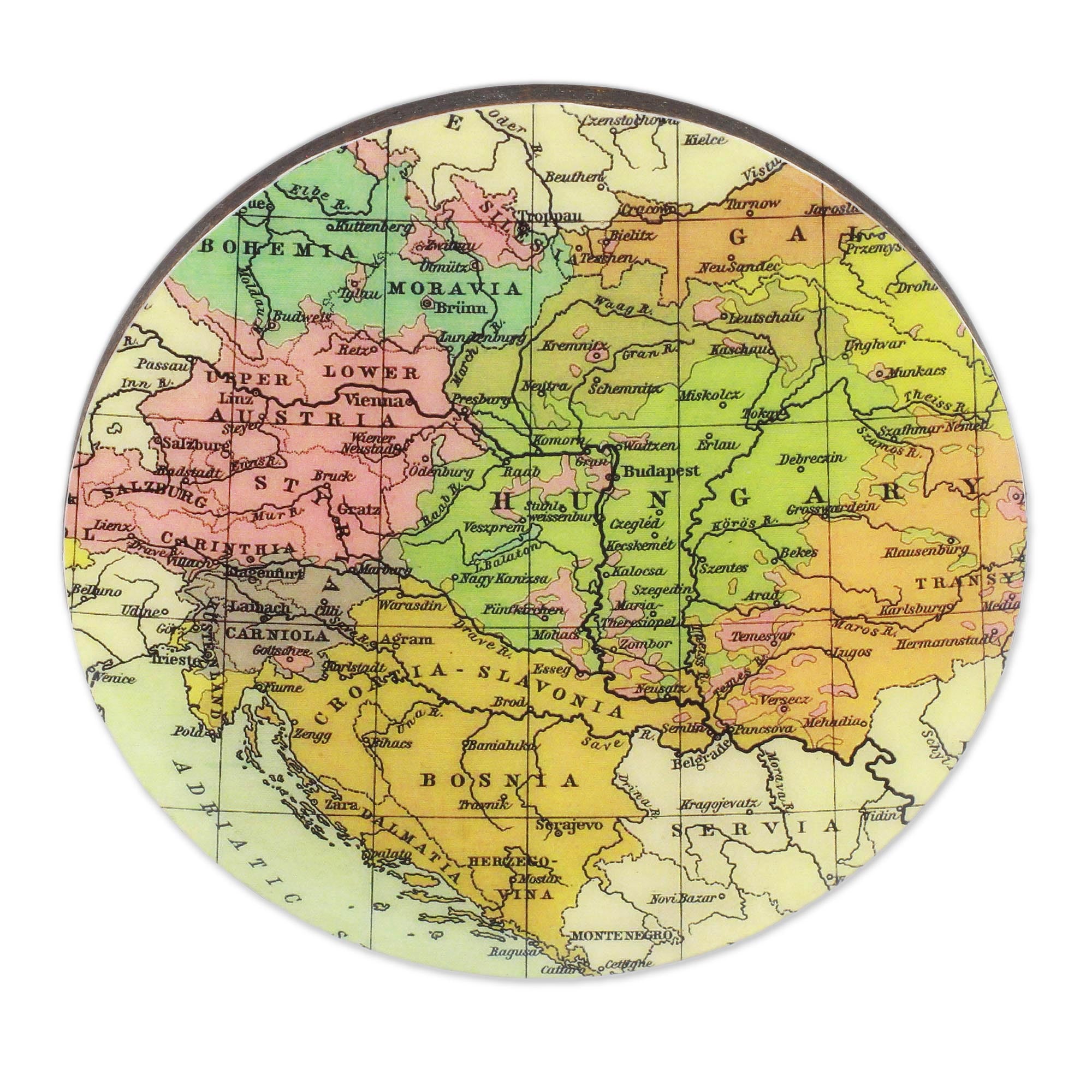 Premium Round Wooden World Map Coasters Set of 5 - Handcrafted in India
