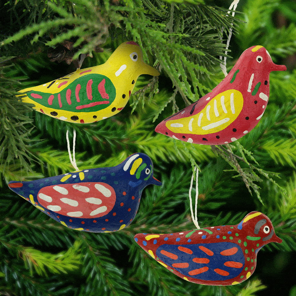 Premium Haitian Hand-Painted Papier Mache Bird Ornament