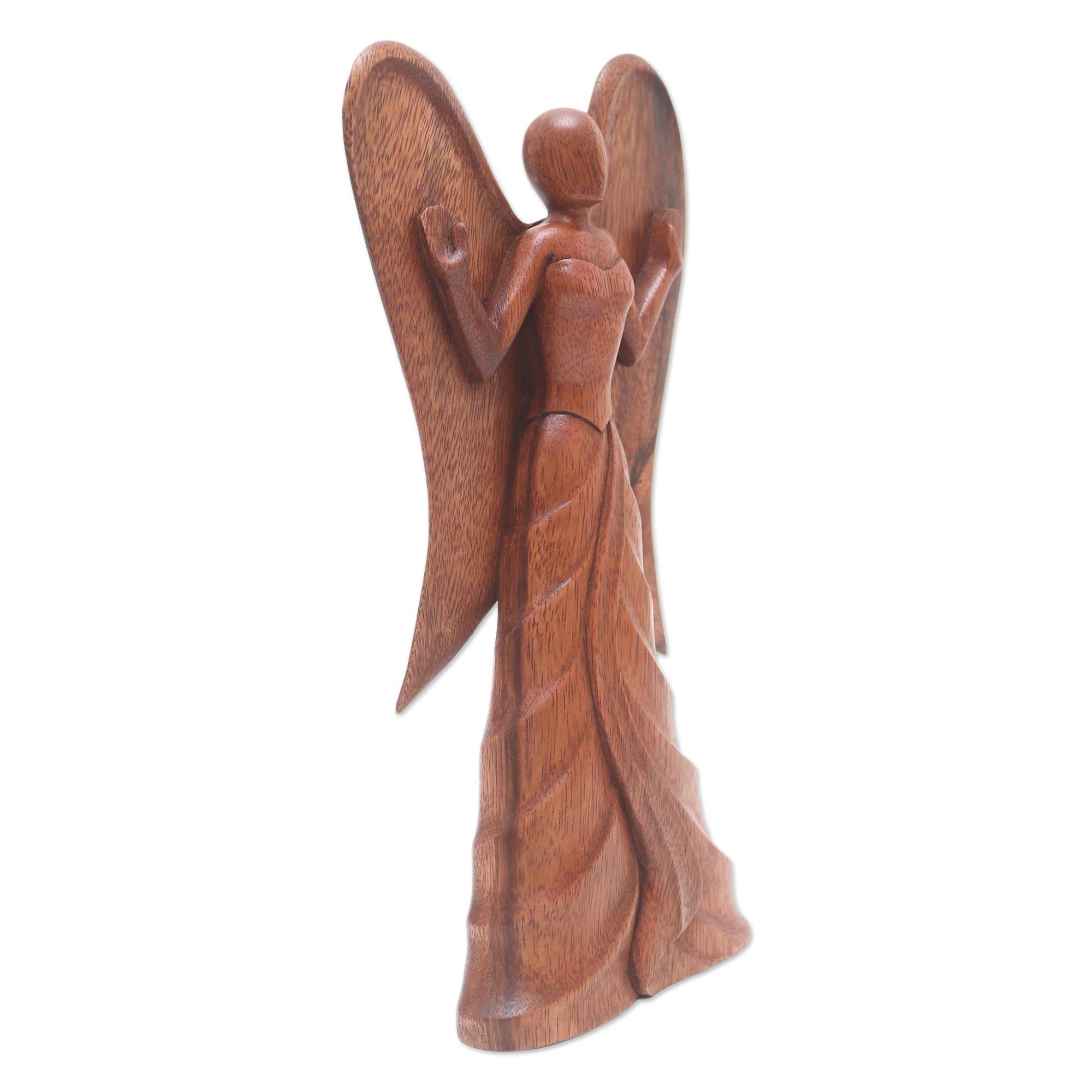 Premium Hand-Carved Suar Wood Angel Statuette by Nyoman Sudiana