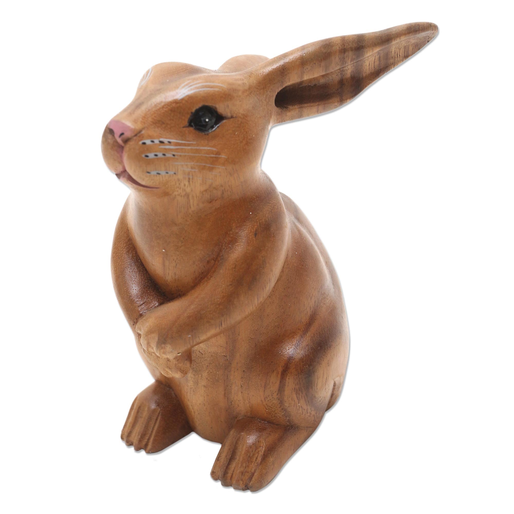 Premium Handcrafted Brown Bunny Sculpture - Adorable Suar Wood Rabbit