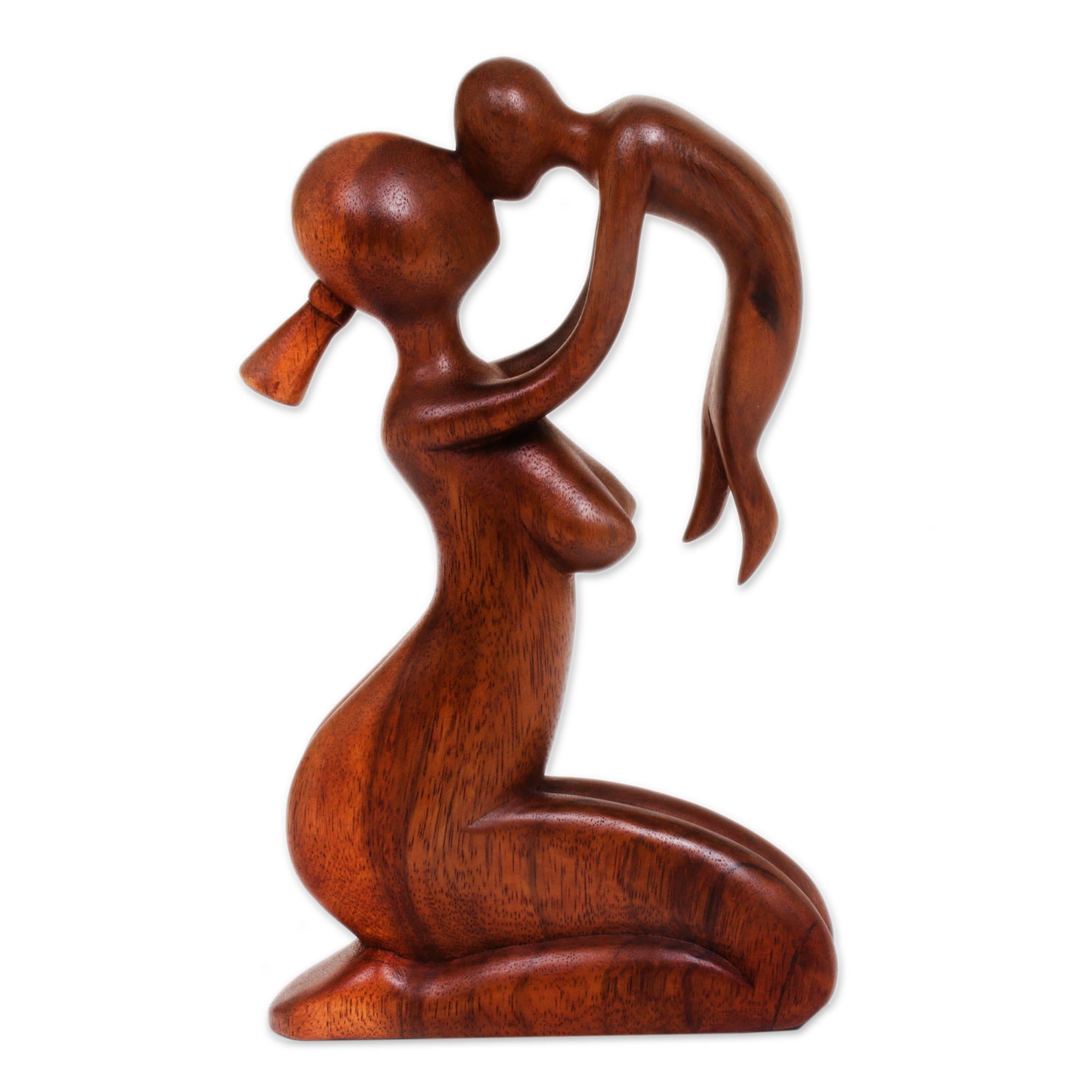 Premium Mother's Love Suar Wood Family Sculpture