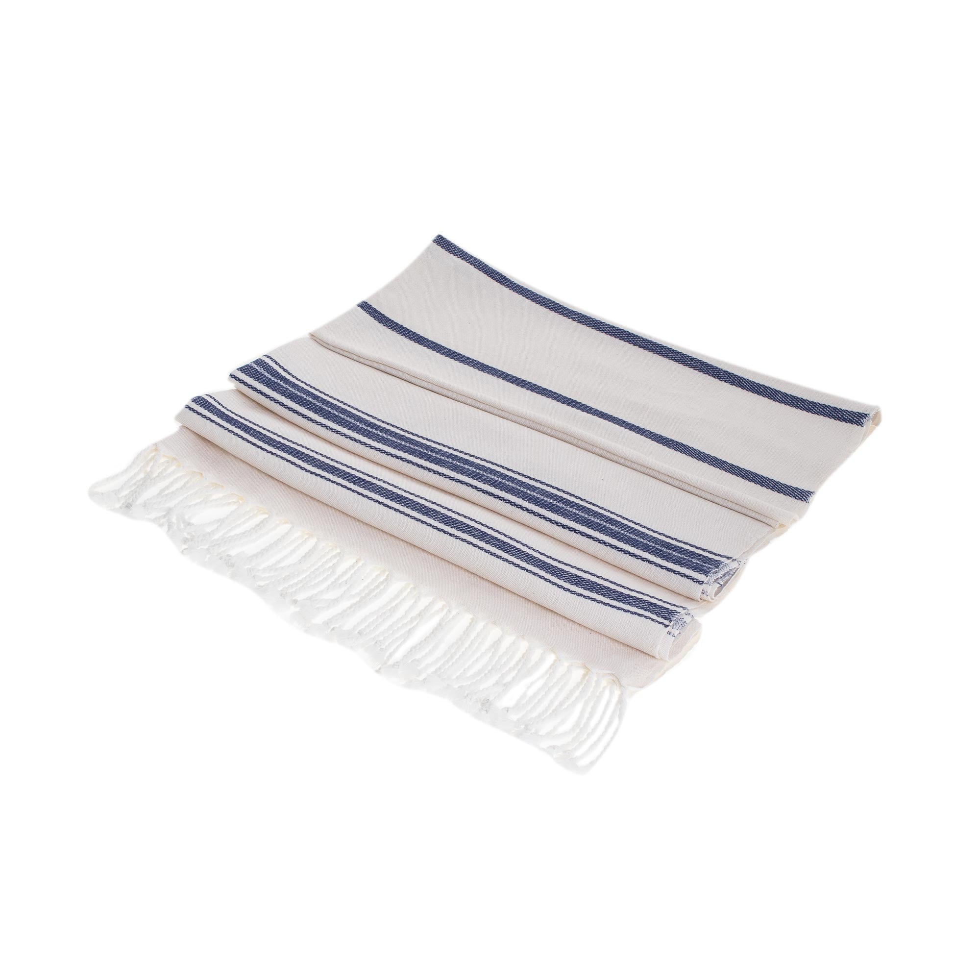 Premium Snow White Cotton Beach Towel with Indigo Stripes – Ultimate Relaxation