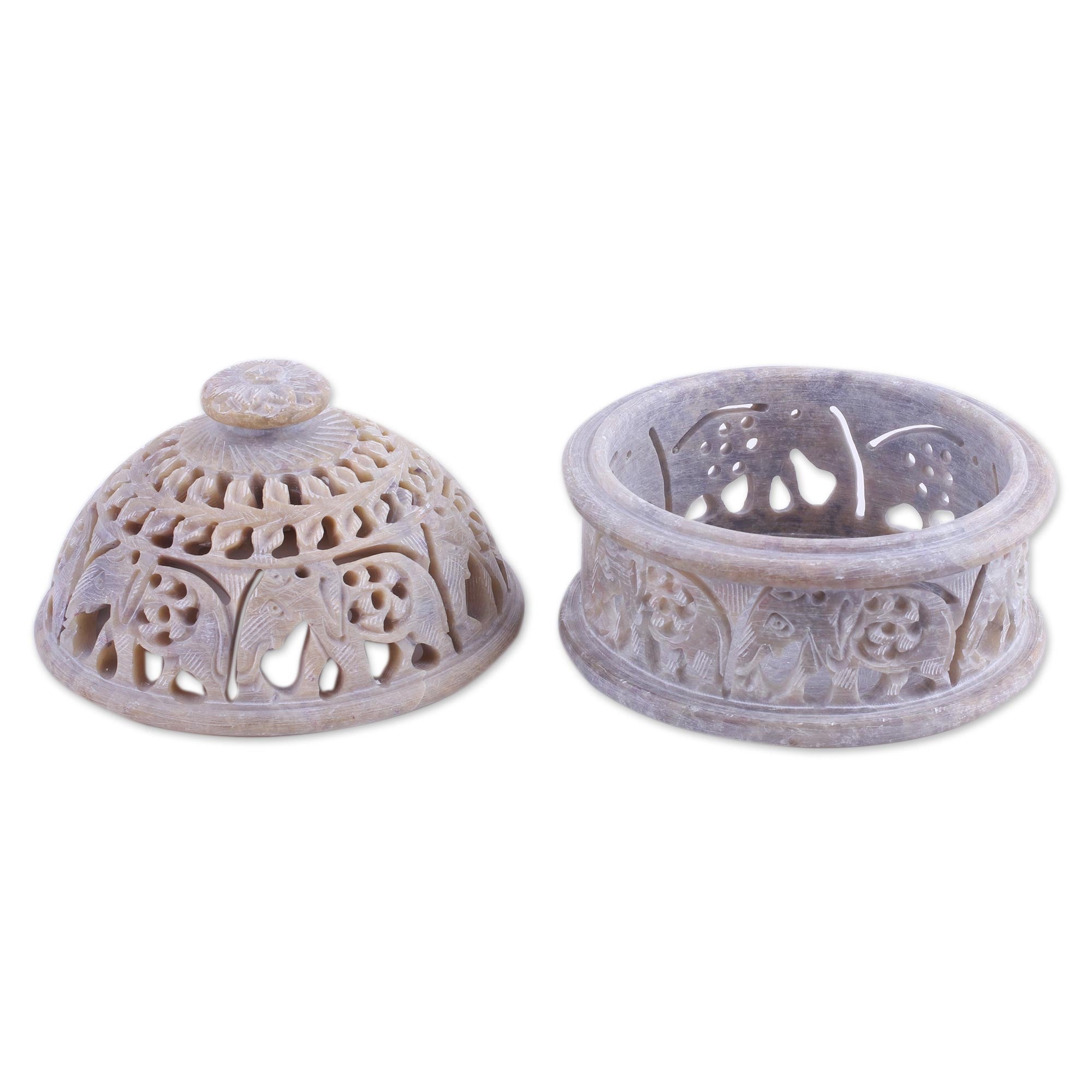 Premium Elephant-Themed Soapstone Decorative Jar - Handcrafted in India