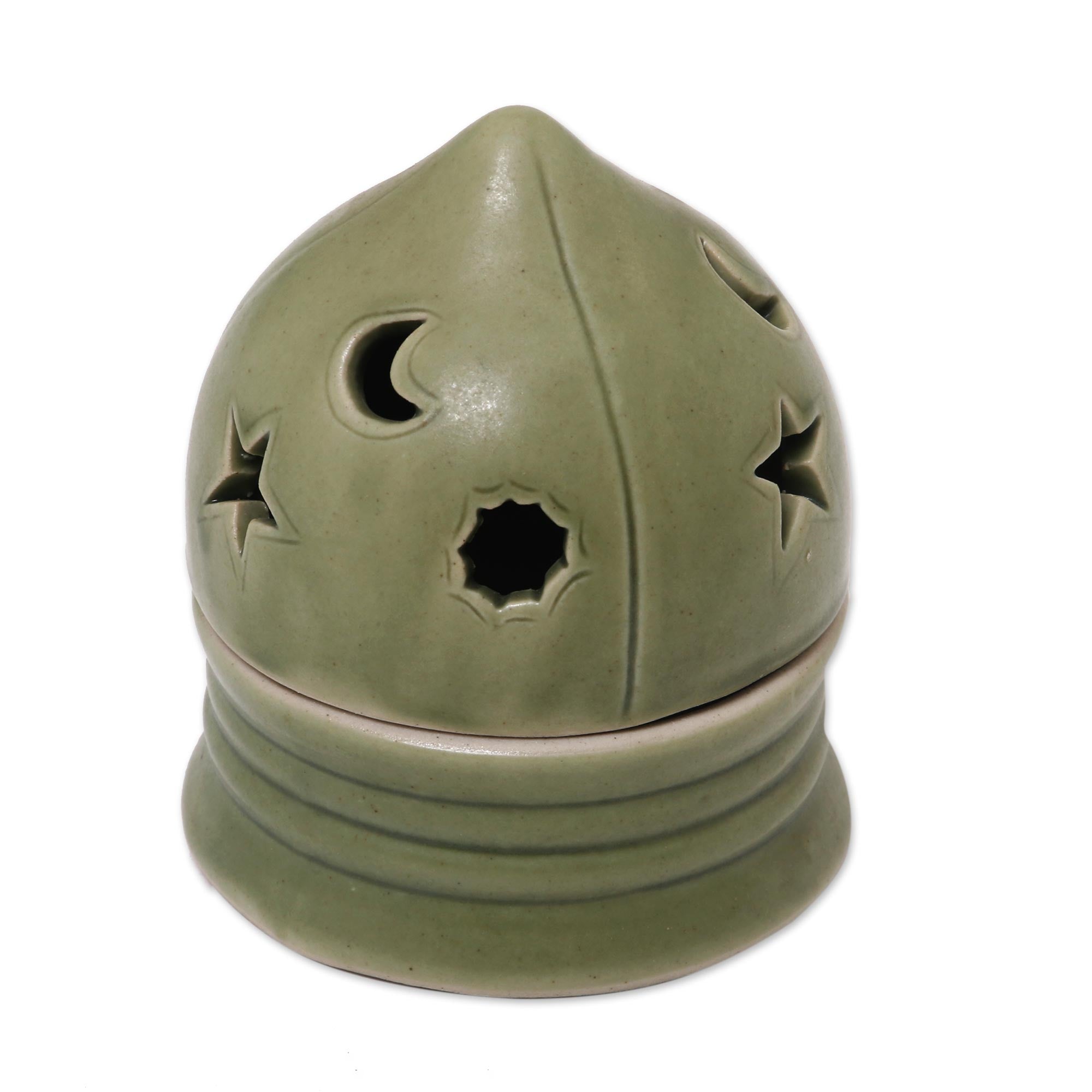 Premium Ceramic Tealight Candleholder - Dome of Light Green Sky Theme