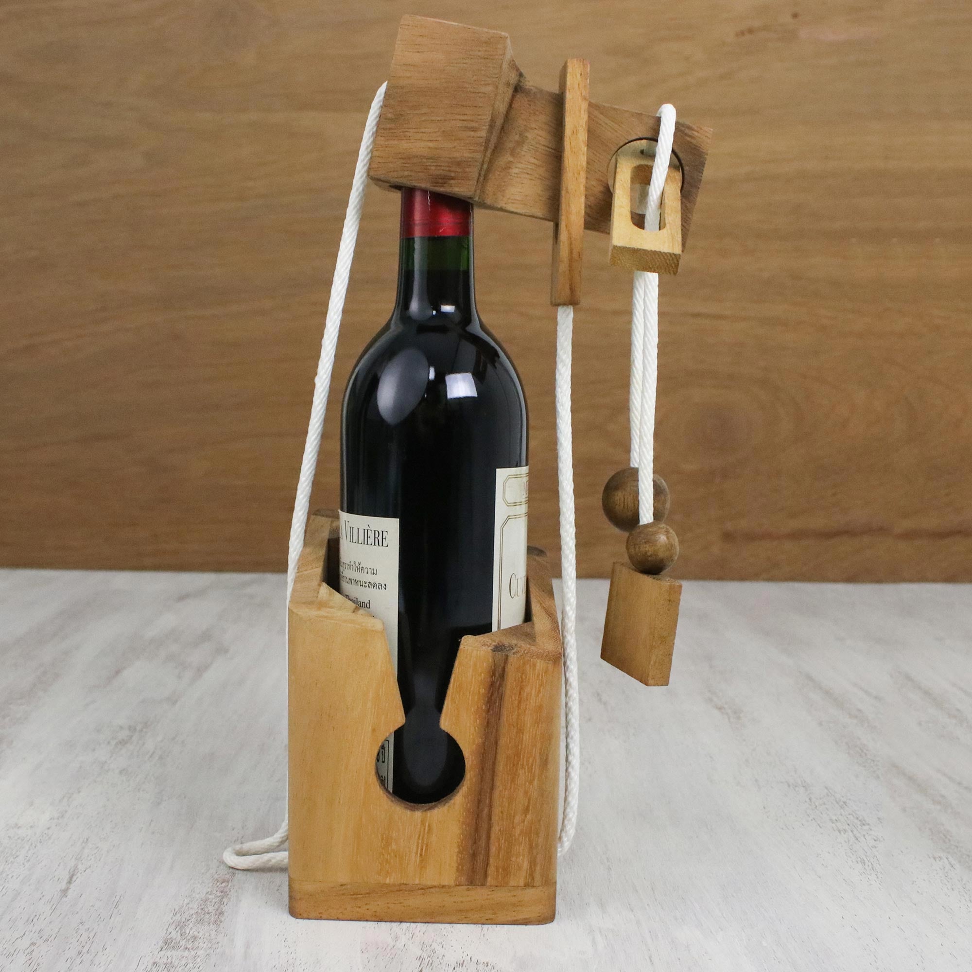 Premium Wooden Wine Bottle Holder & Puzzle - Ultimate Dinner Party Conversation Starter