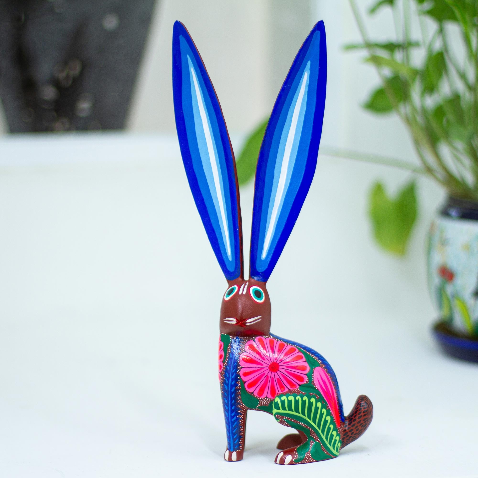 Premium Hand-Painted Long-Eared Rabbit Alebrije Sculpture – Authentic Mexican Folk Art
