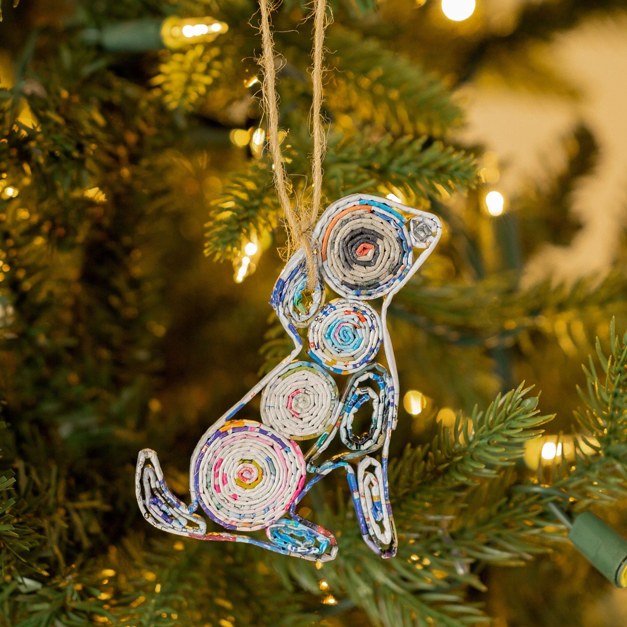 Premium Recycled Magazine Furry Friend Ornament | Eco-Friendly, Handmade, Fair Trade Holiday Decor