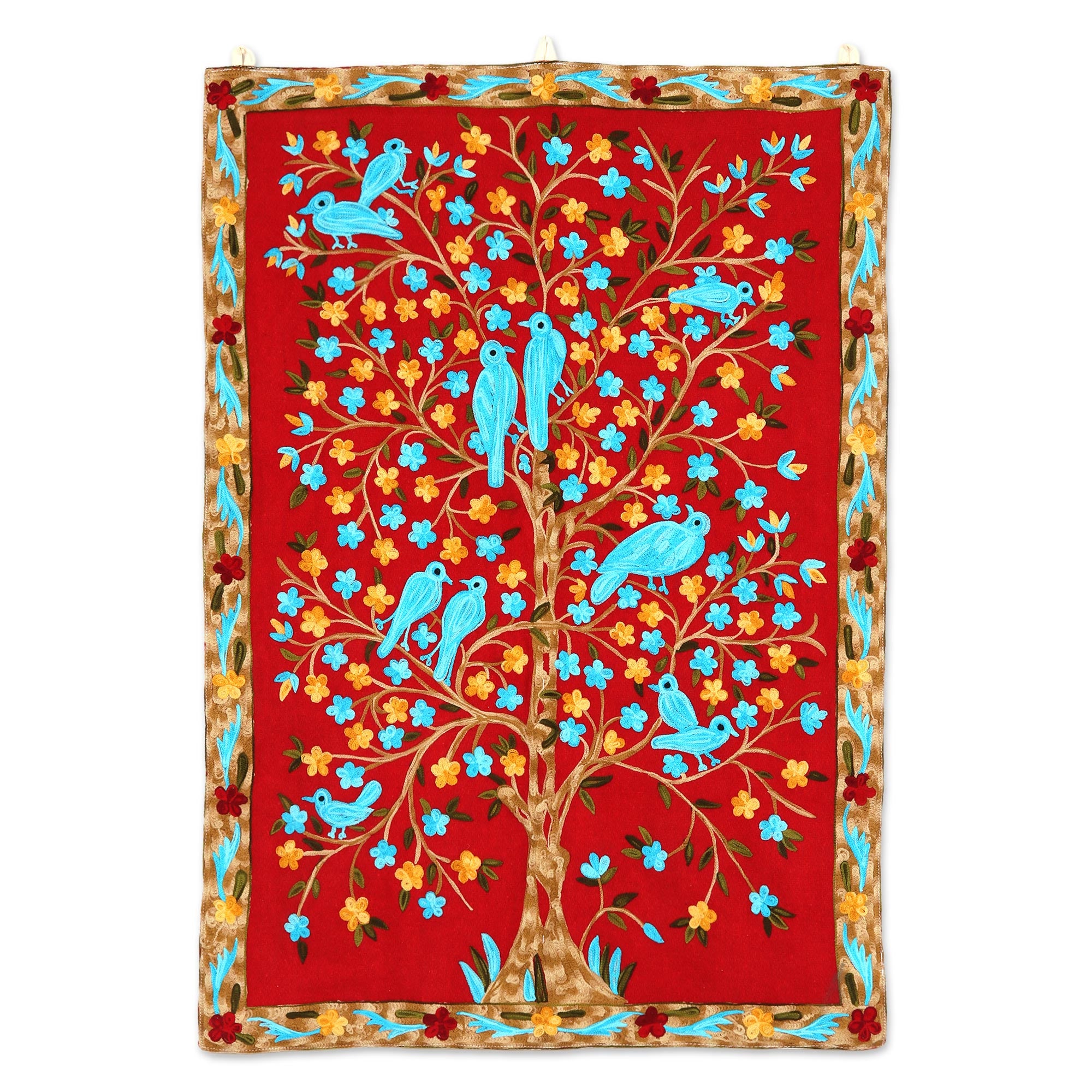 Premium Abode of Birds II Handcrafted Wool Tapestry – Indian Artisan Masterpiece