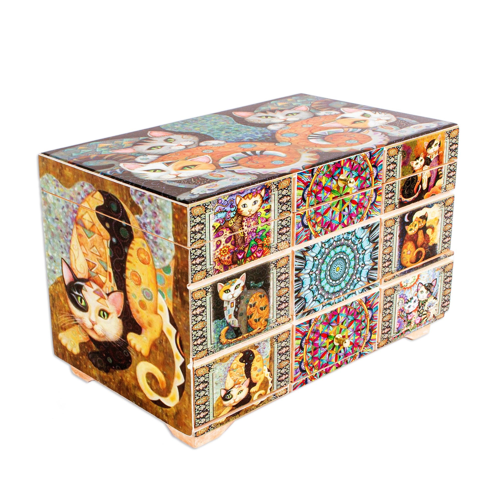 Premium Handcrafted Decoupage Cats Jewelry Box - Mexican Artisan Design