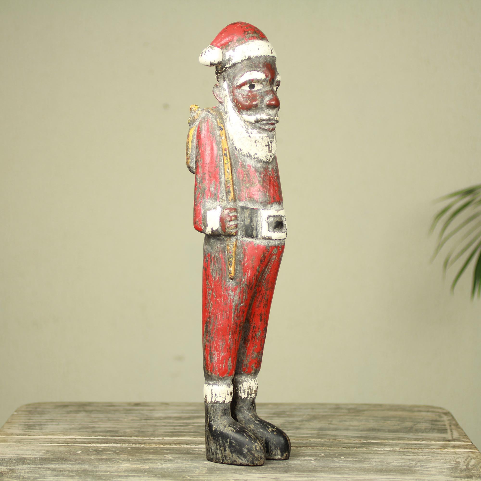 Premium African Santa Claus Sculpture: Handcrafted Father Christmas Art