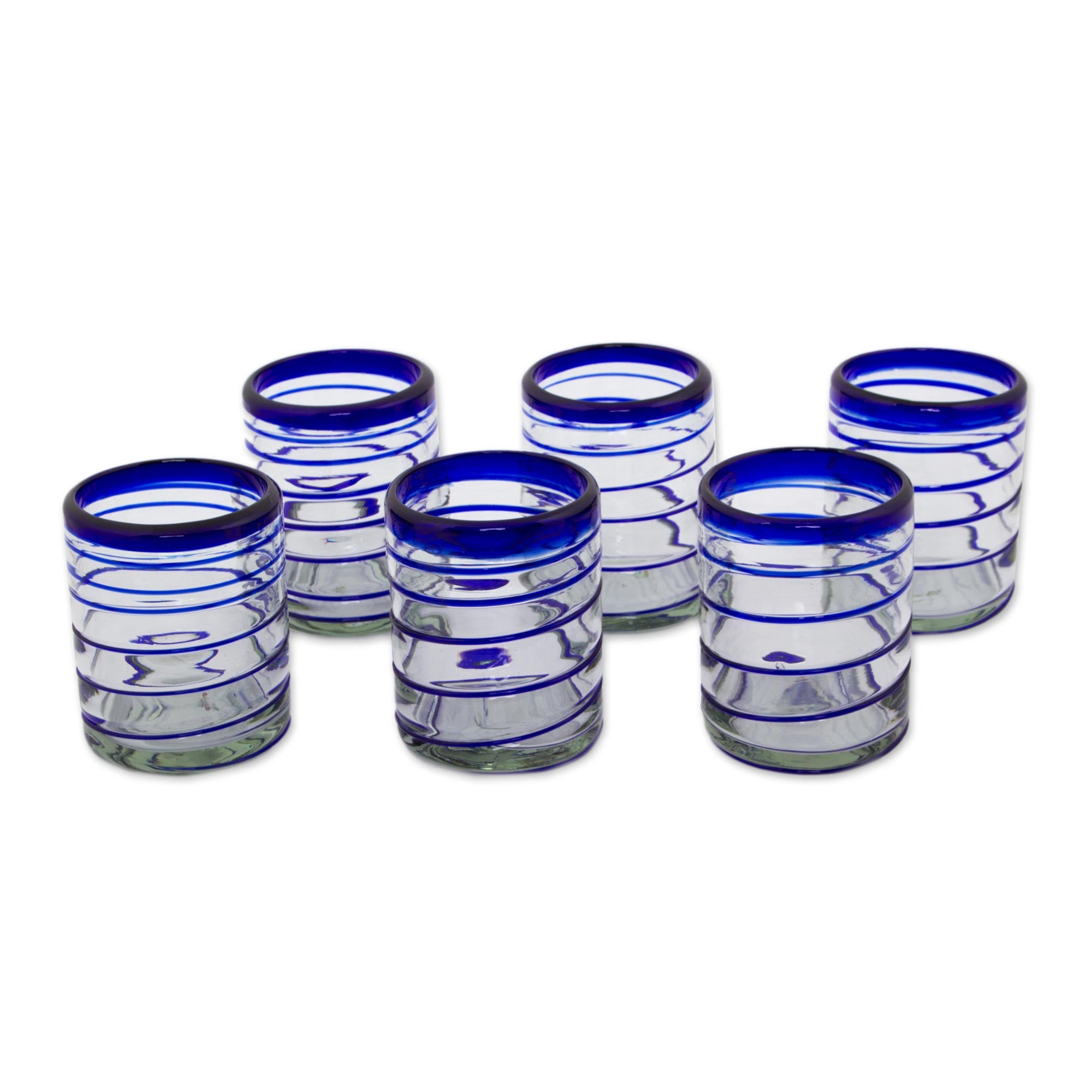 Premium Hand-Blown Recycled Glass Cobalt Spiral Rocks Glasses - Set of 6
