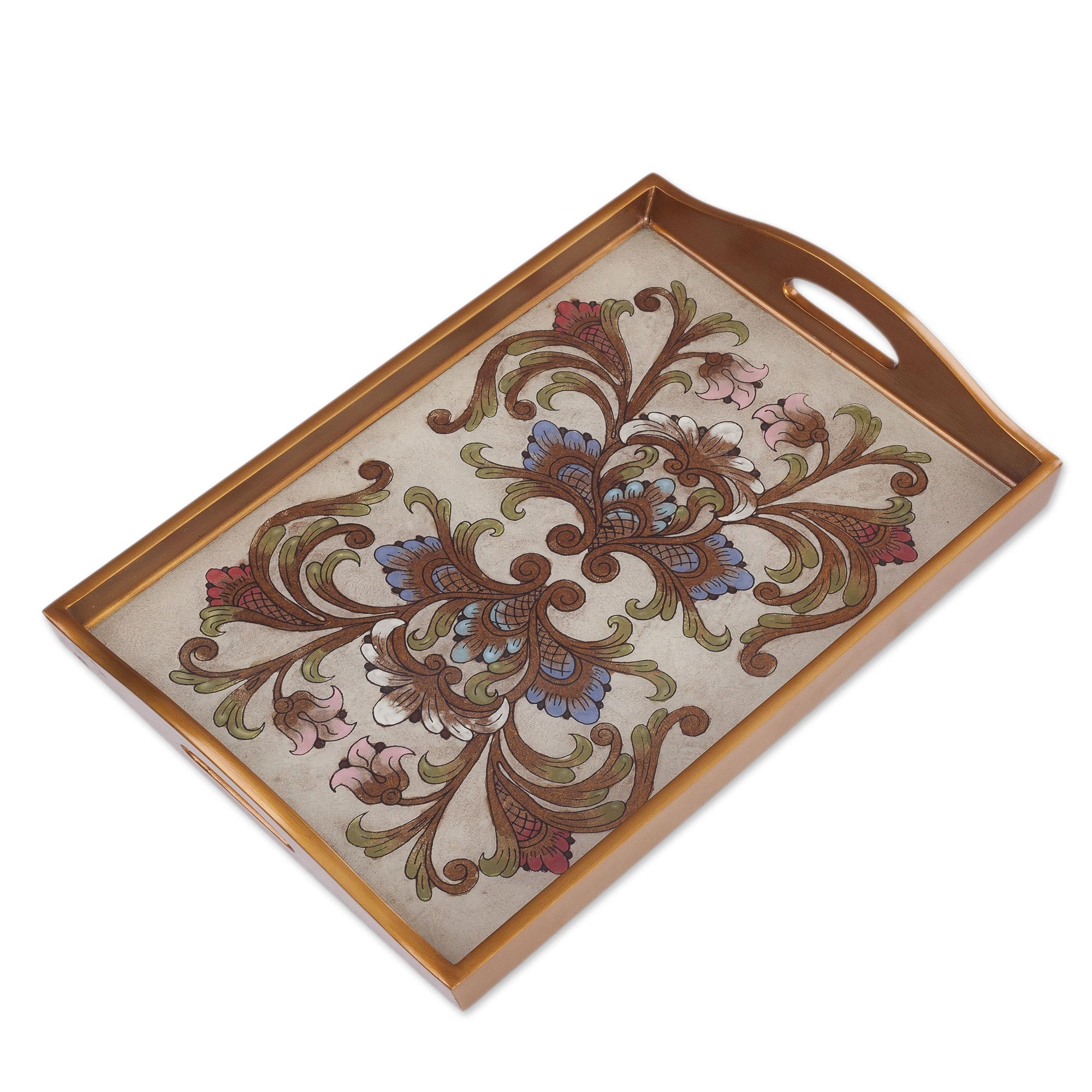 Premium Tropical Elegance Handmade Reverse Painted Glass Tray from Peru