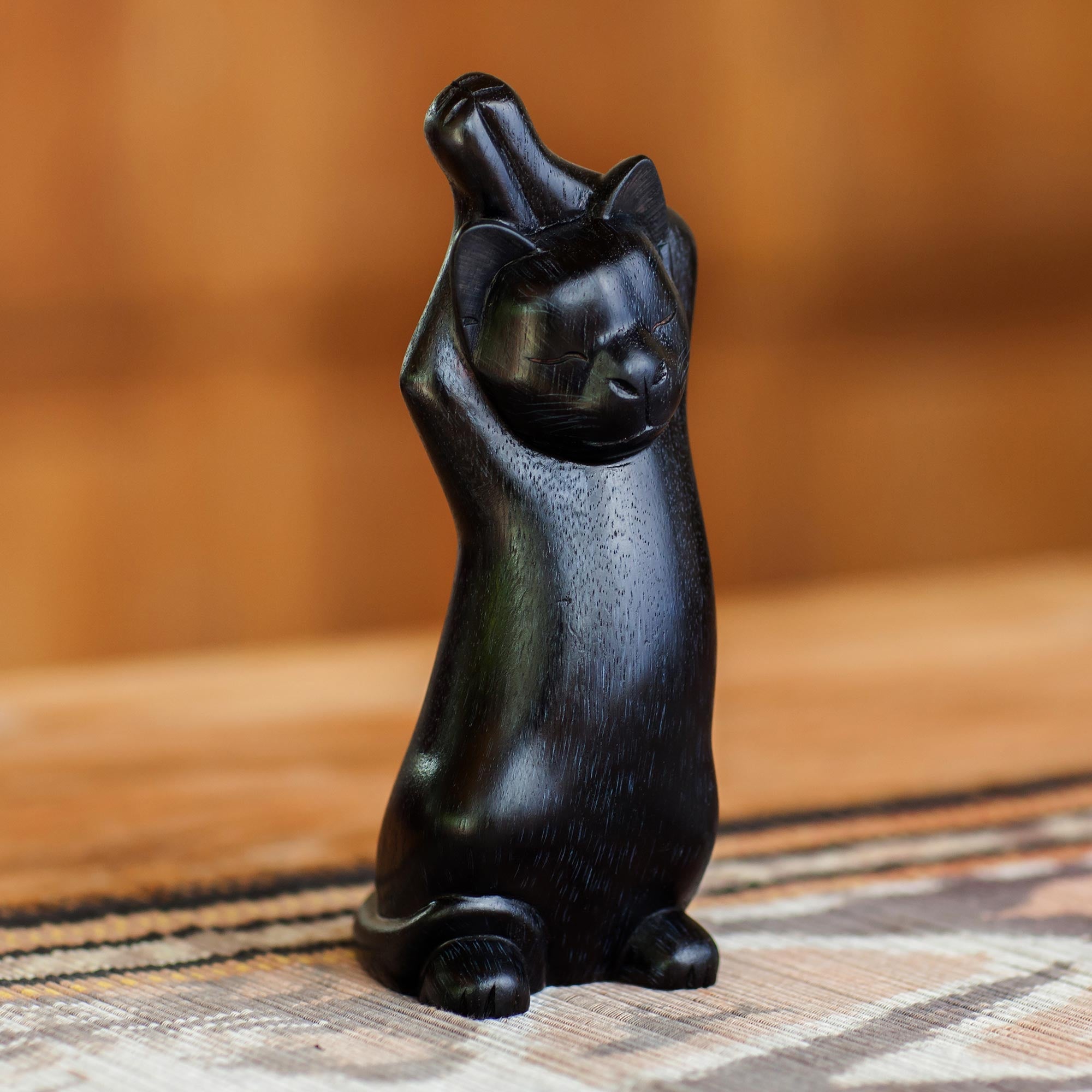 Premium Handcrafted Black Cat Yoga Sculpture