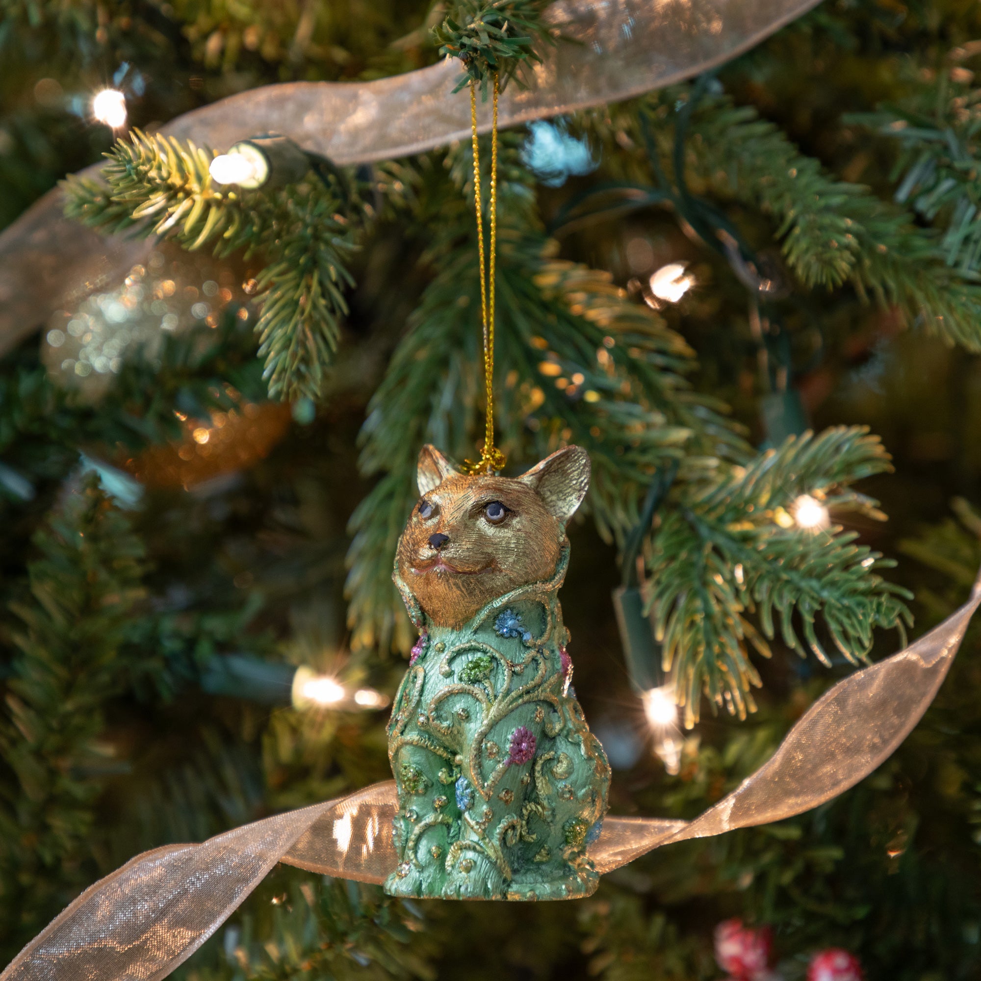 Premium Handcrafted Cat Beaded Ornament - Fair Trade Holiday Decor