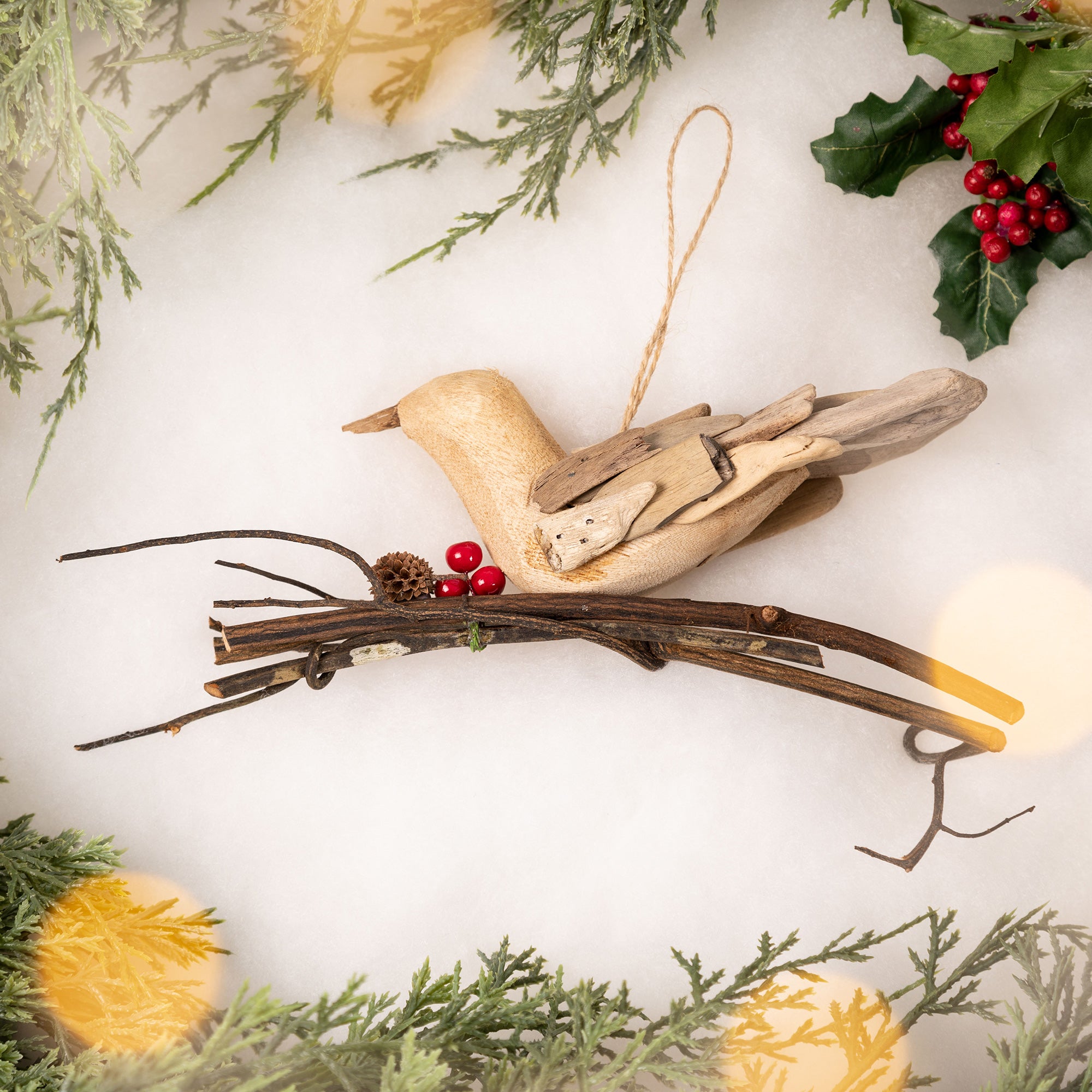 Premium Recycled Driftwood Bird Ornament - Eco-Friendly Handcrafted Decor