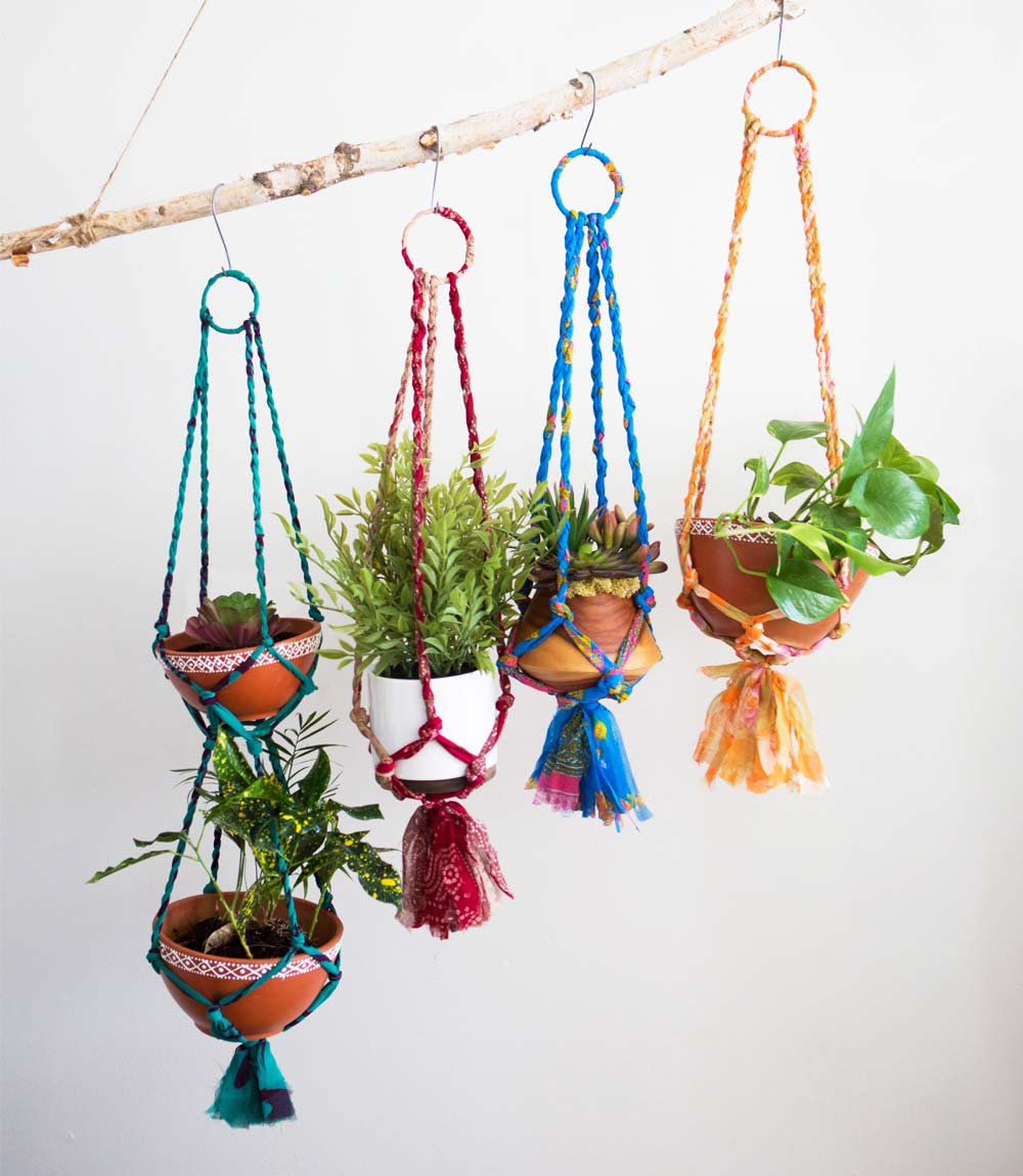 Premium Handcrafted Sari Macrame Hanging Bowls - Ultimate Boho Decor