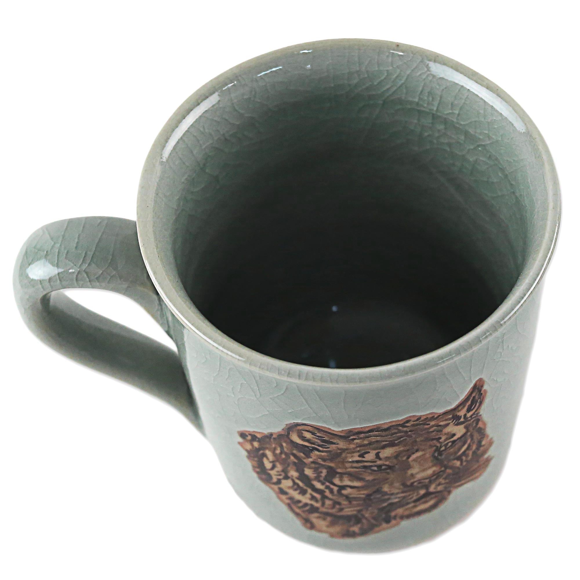 Premium Hand-Painted Celadon Tiger Mug – Thai Artisan Crafted