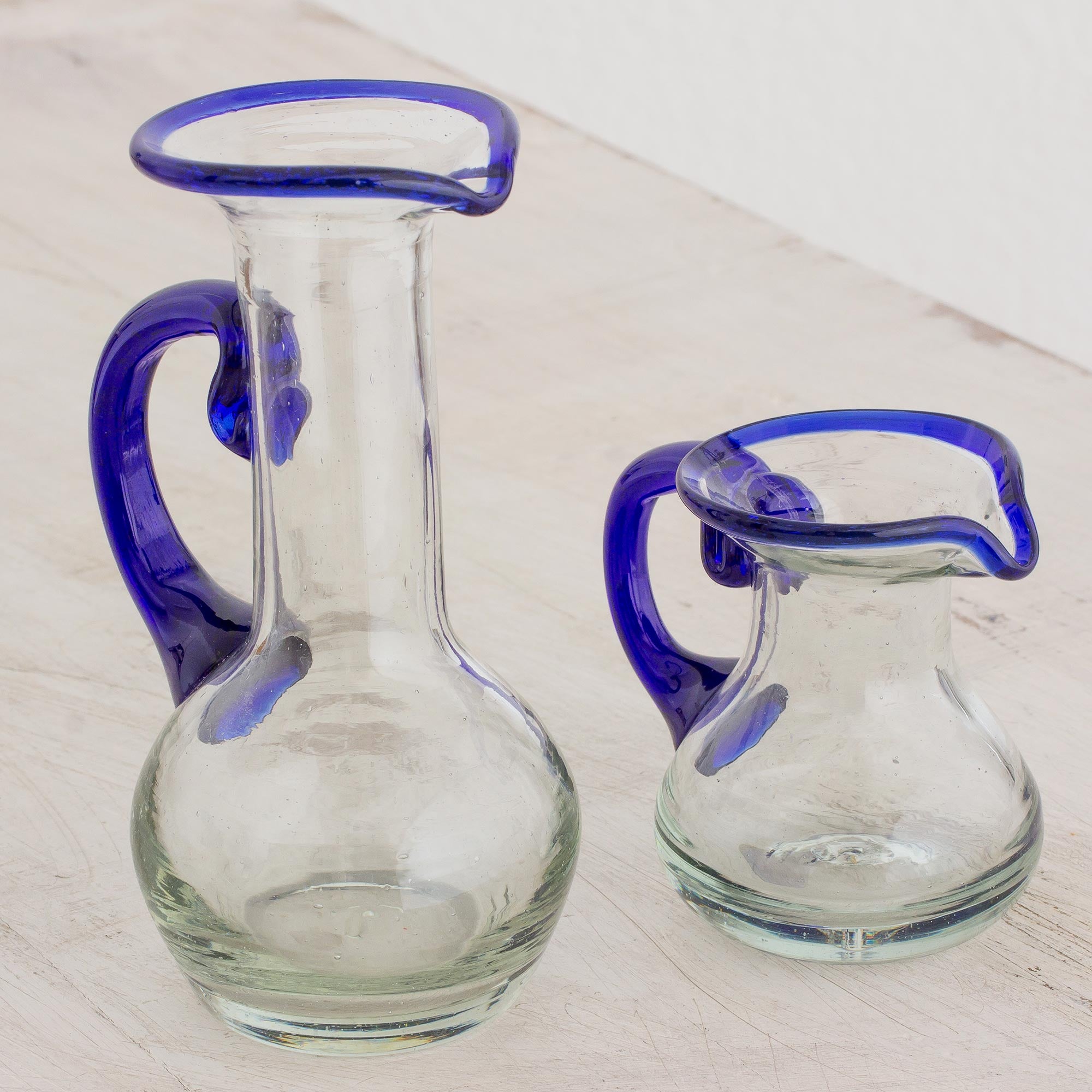 Premium Handblown Recycled Glass Pitchers - Eco-Friendly Pair