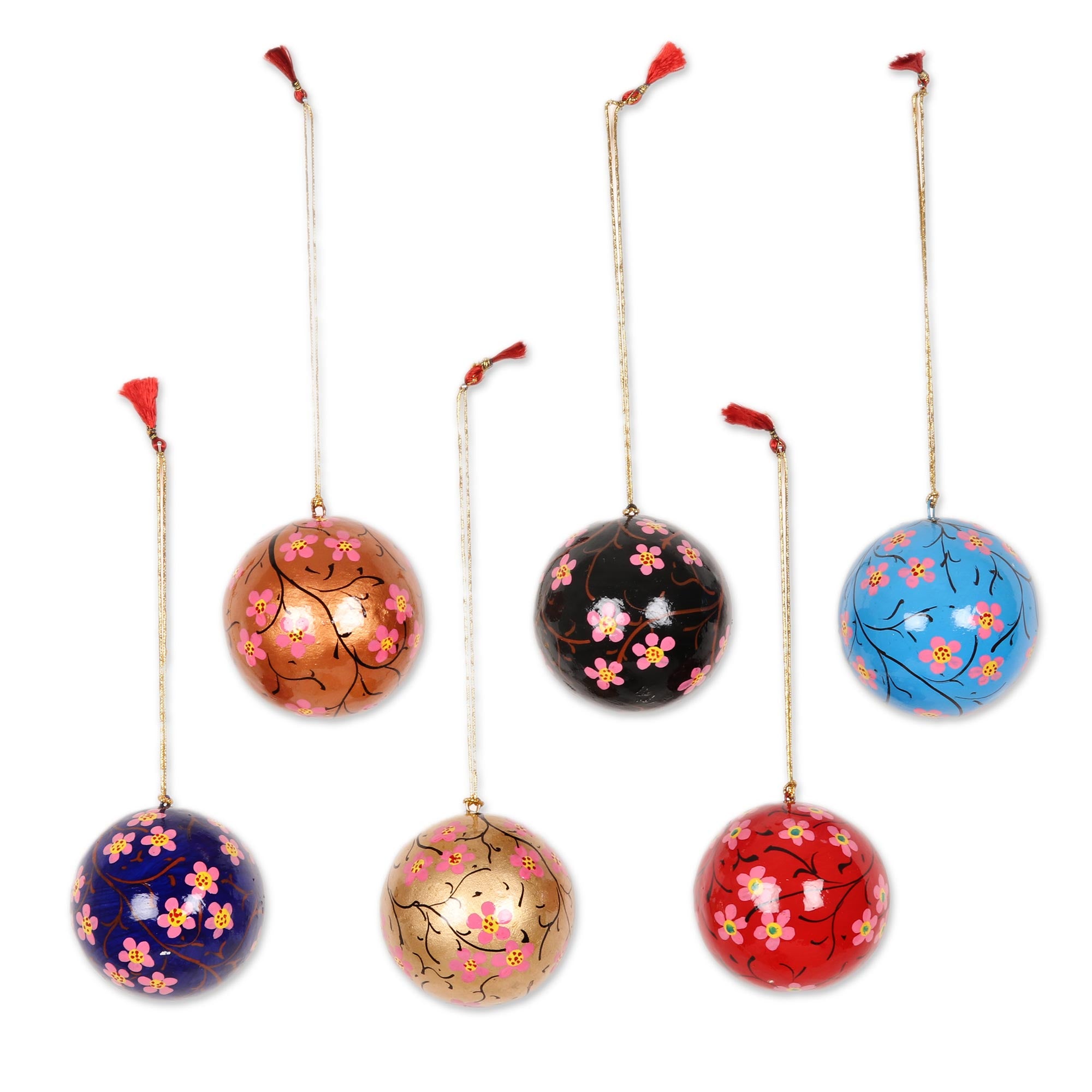 Premium Handcrafted Cherry Blossom Christmas Ornaments - Set of 6