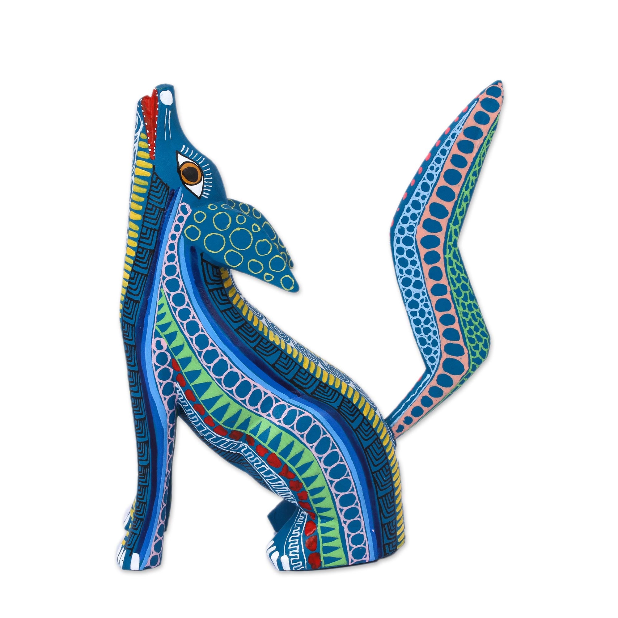 Premium Handcrafted Copal Wood Alebrije Coyote Figurine - Authentic Mexican Art